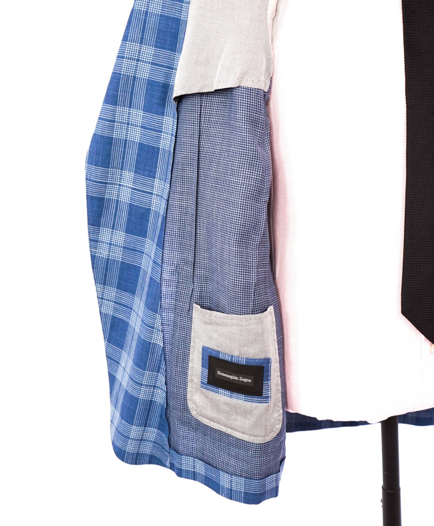 $3,575 ZEGNA - Blue Plaid Wool/Silk/Linen Blazer - 44S