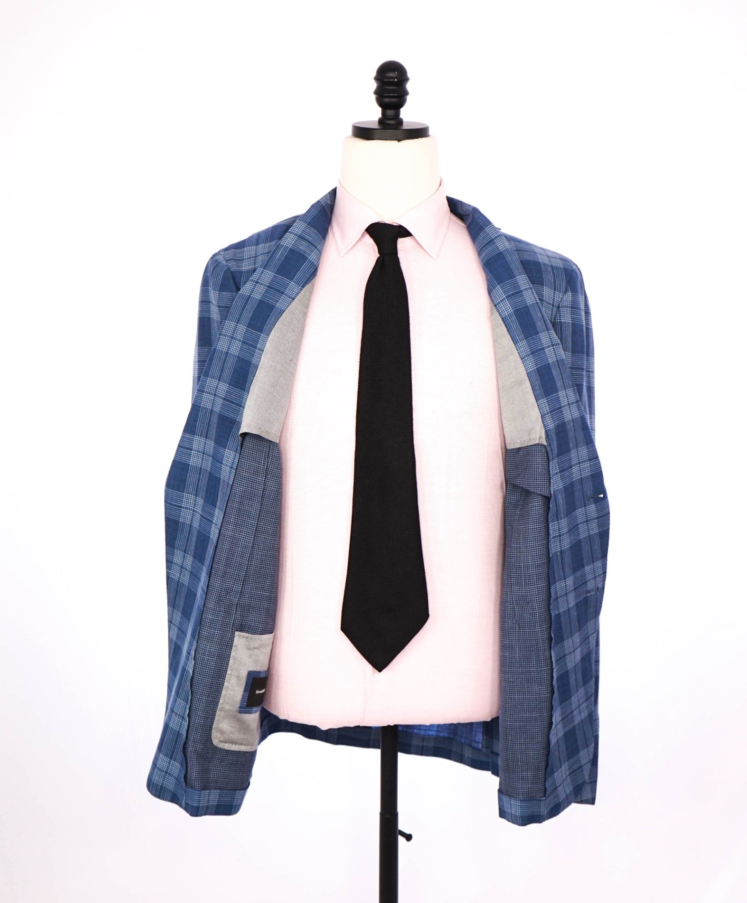 $3,575 ZEGNA - Blue Plaid Wool/Silk/Linen Blazer - 44S