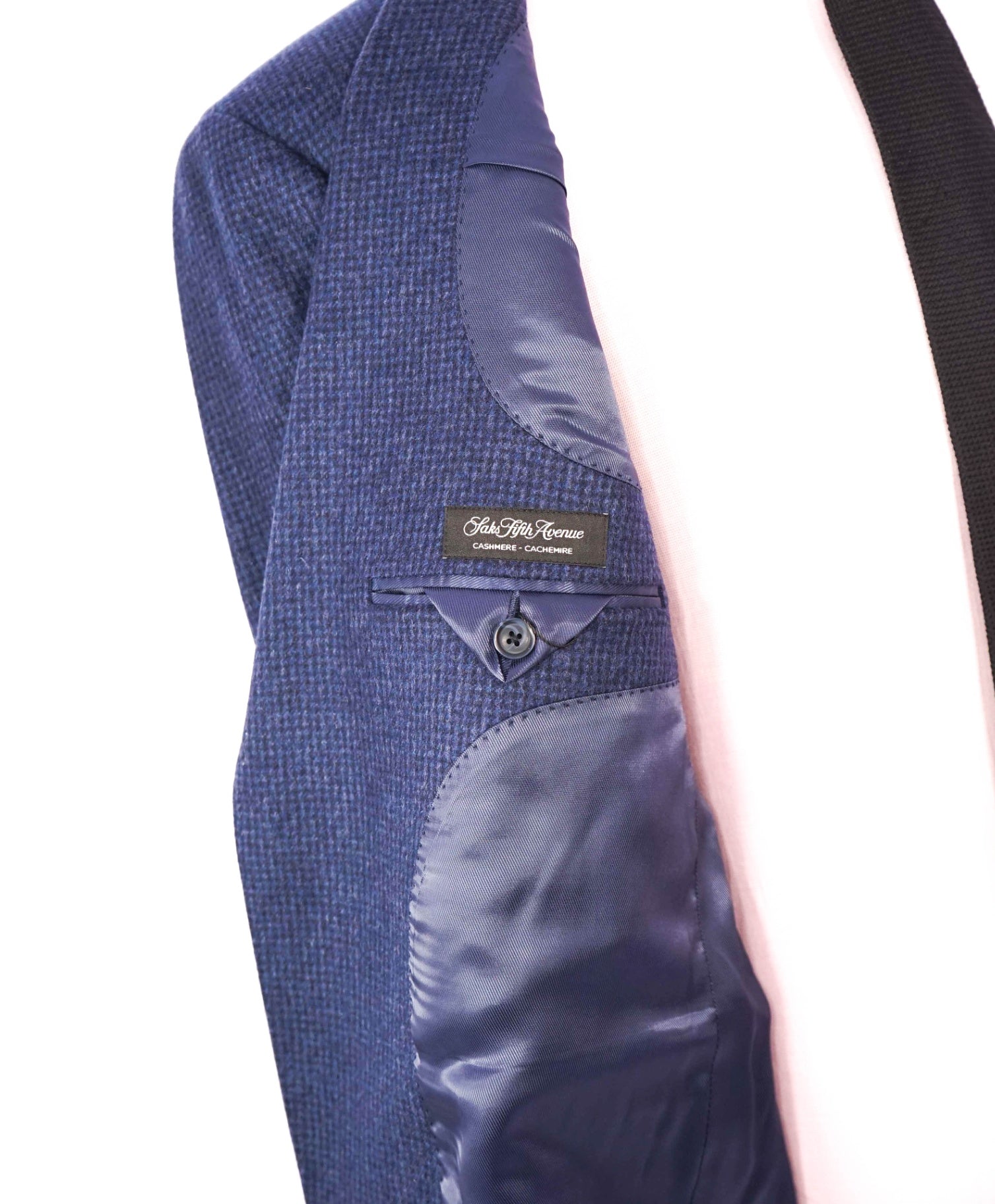 $1,295 SAKS FIFTH AVENUE - Blue Check 100% Cashmere Blazer - 44R
