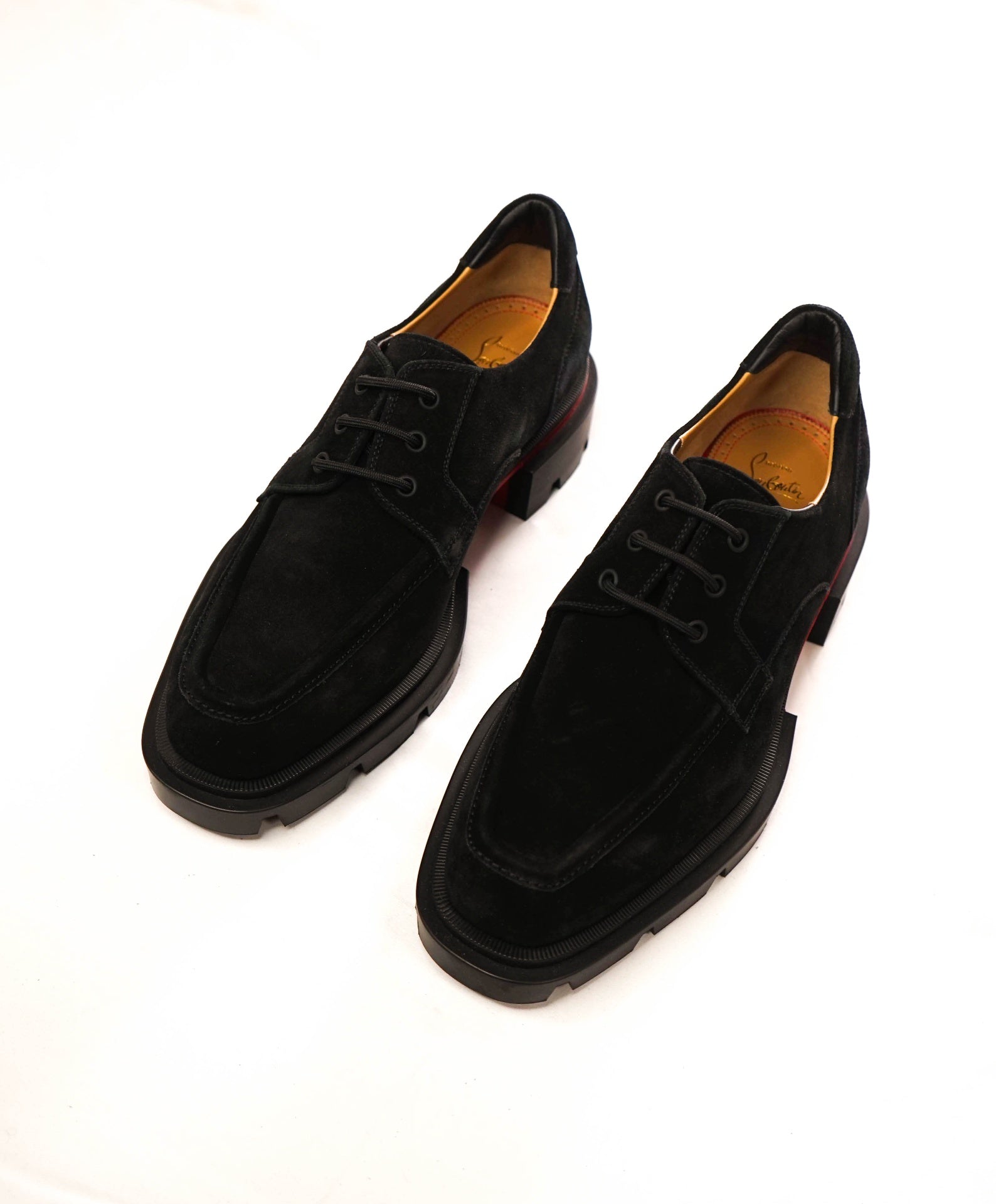 $1,195 LOUBOUTIN - Black Suede "OUR GEORGES" Lug Sole Derby - US 10 (43EU)