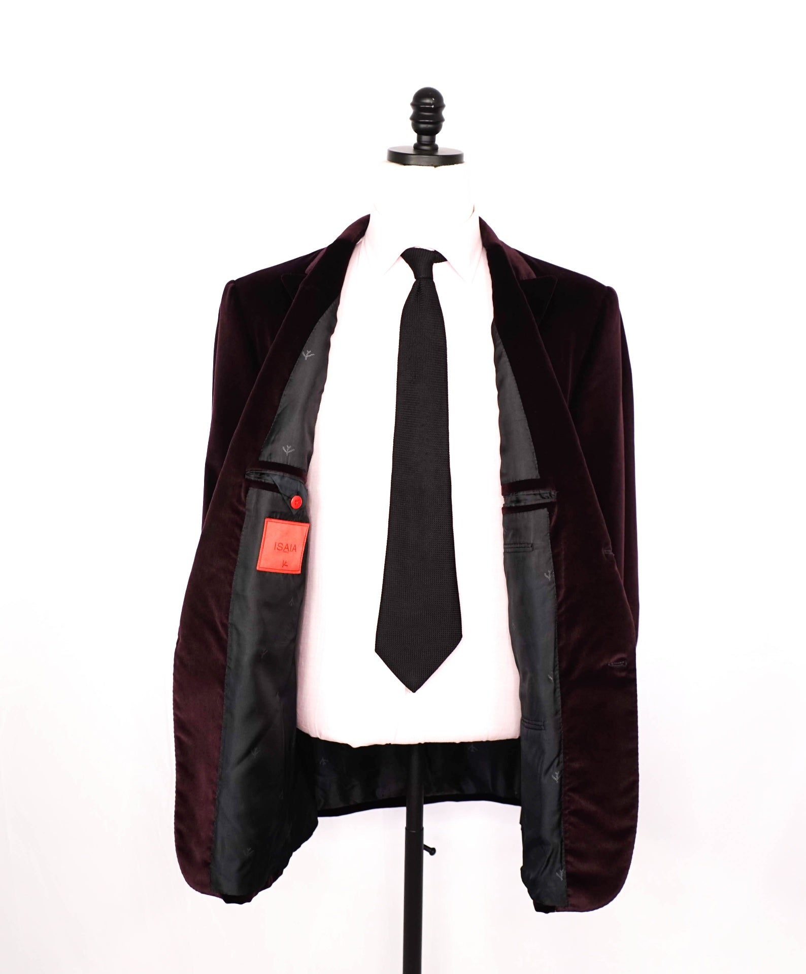 $4,995 ISAIA - Maroon Red Velvet Smoking Jacket - 48R