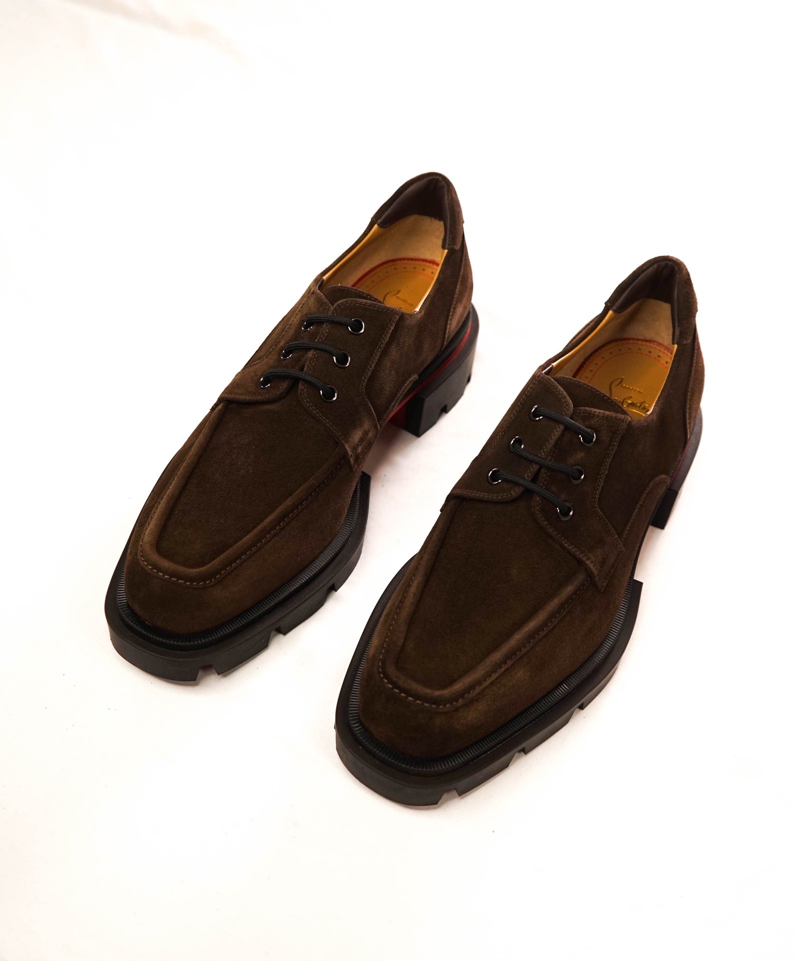 $1,195 LOUBOUTIN - Brown Suede "OUR GEORGES" Lug Sole Derby - US 10 (43EU)