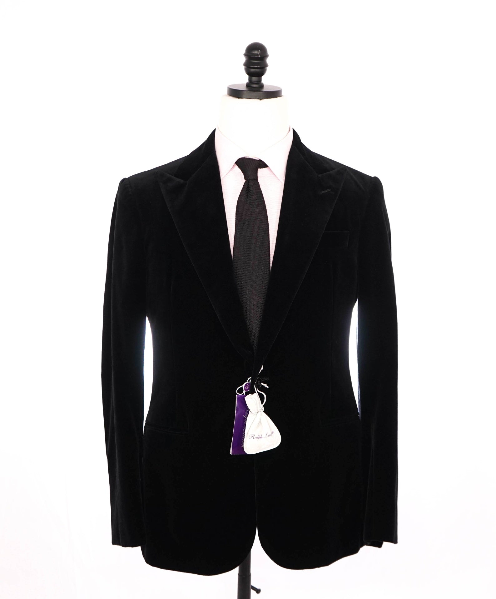 $2,695 RALPH LAUREN PURPLE LABEL - Black Velvet Smoking Jacket - 38R