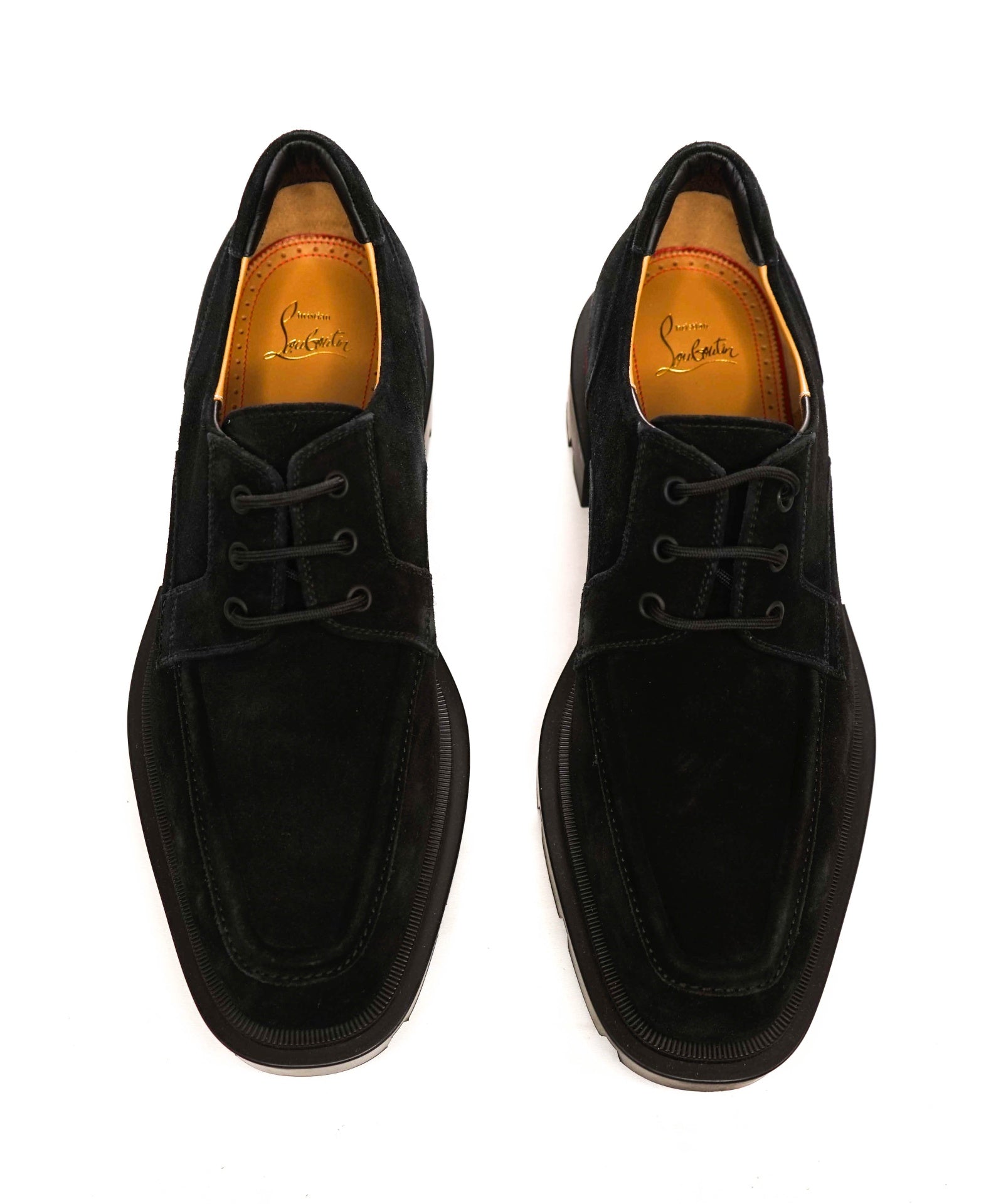 $1,195 LOUBOUTIN - Black Suede "OUR GEORGES" Lug Sole Derby - US 10 (43EU)