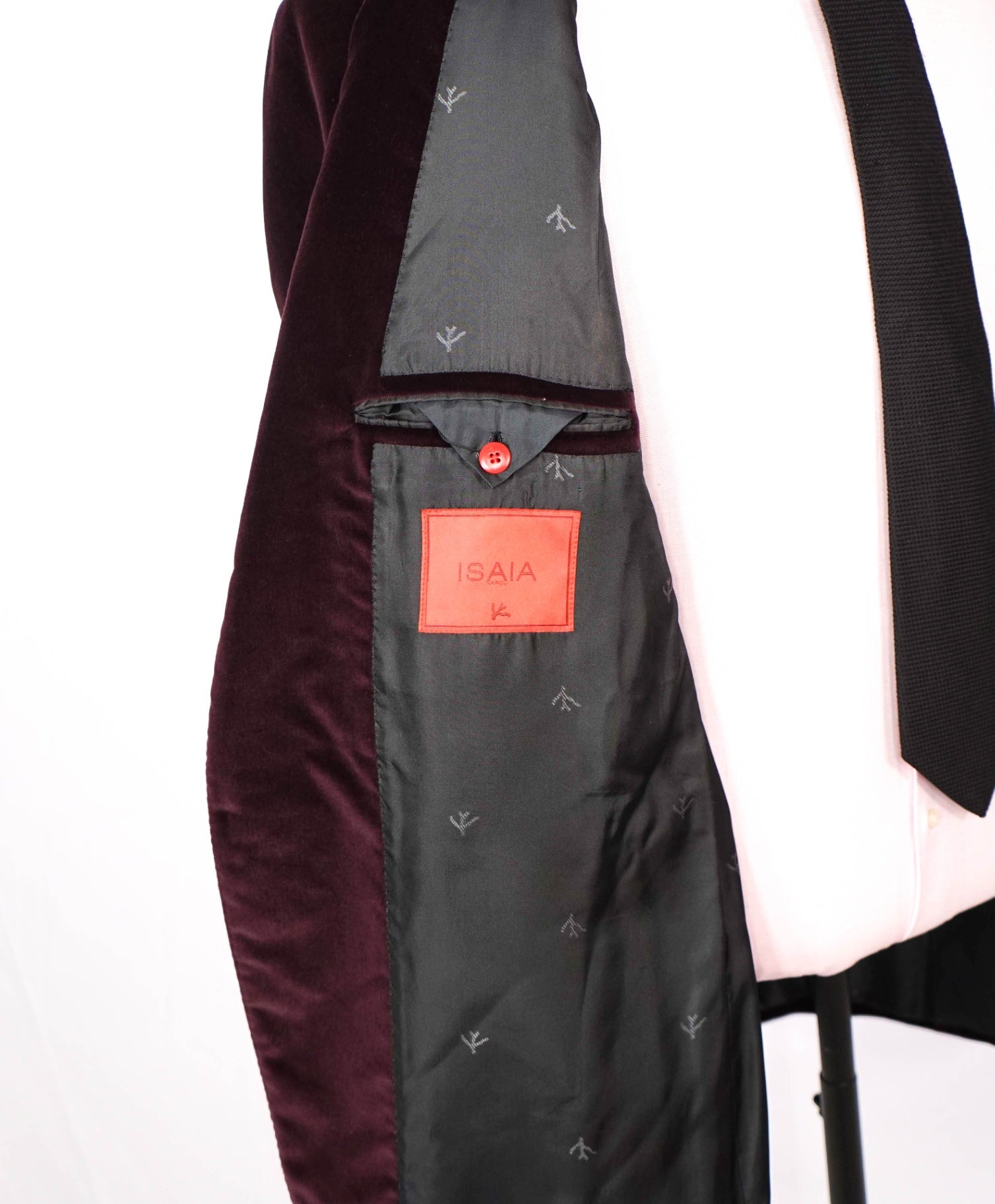 $4,995 ISAIA - Maroon Red Velvet Smoking Jacket - 48R