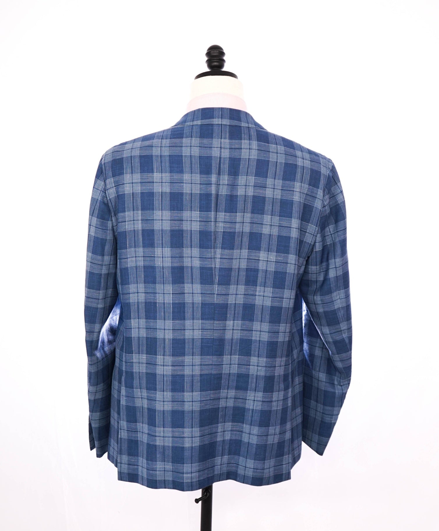 $3,575 ZEGNA - Blue Plaid Wool/Silk/Linen Blazer - 44S