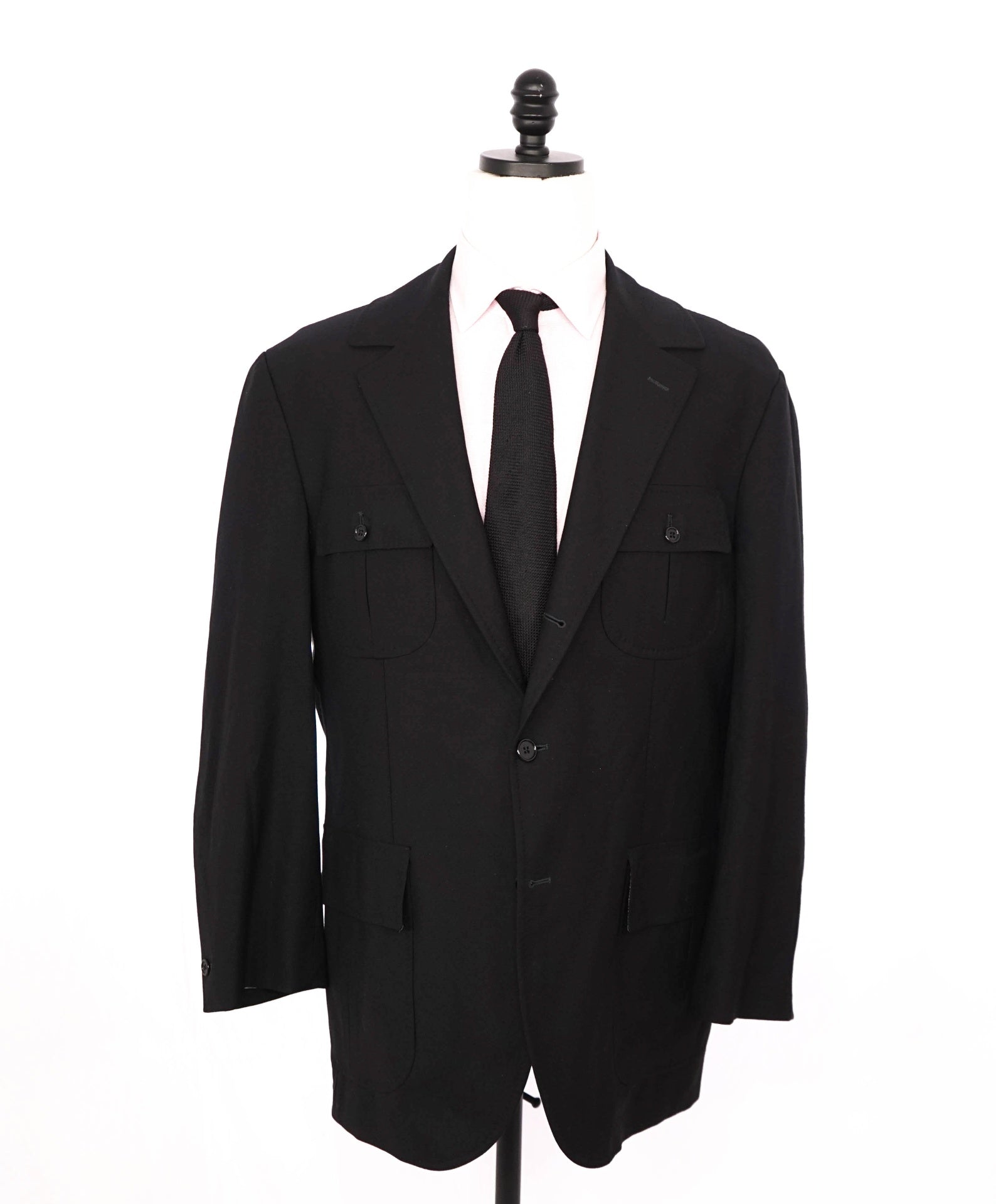 $1,295 CARACCIOLO - Solid Black Wool 2/3-Btn Jacket Overshirt - 48R