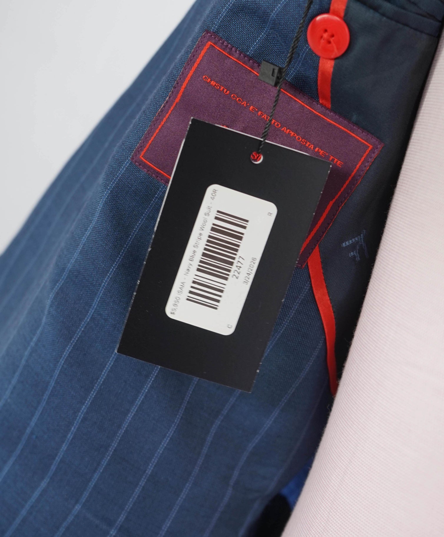 $5,950 ISAIA - CUSTOM Slim Pastel Blue Chalk Stripe Wool Suit - 40R