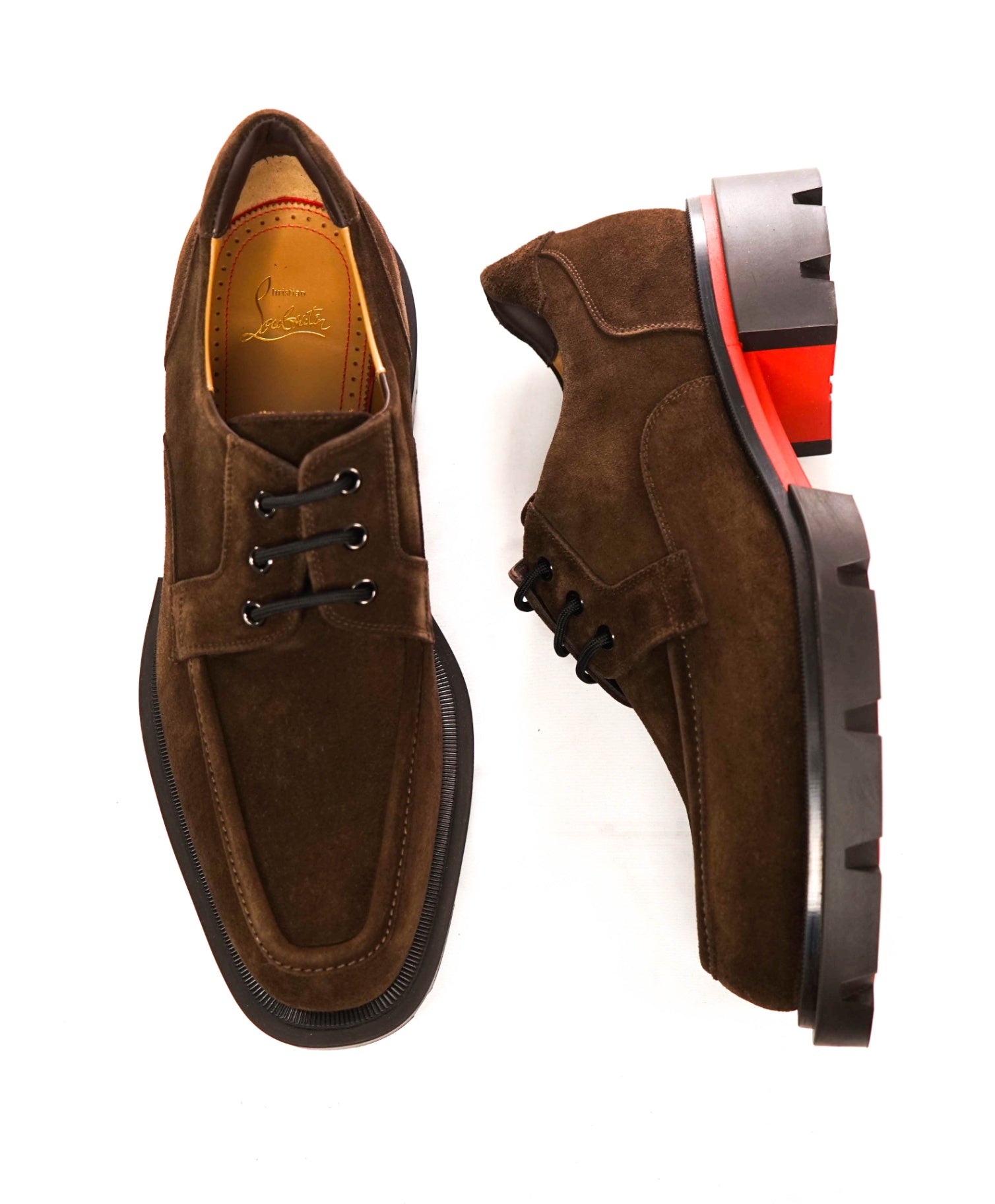 $1,195 LOUBOUTIN - Brown Suede "OUR GEORGES" Lug Sole Derby - US 10 (43EU)