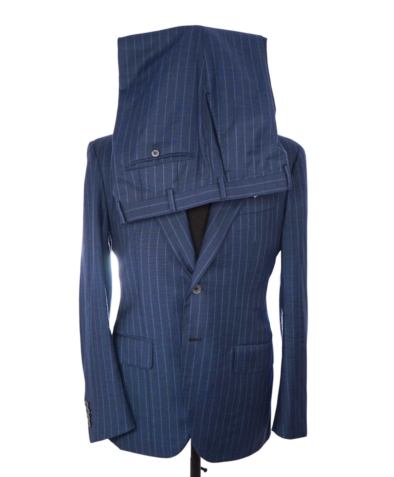 $5,950 ISAIA - CUSTOM Slim Pastel Blue Chalk Stripe Wool Suit - 40R