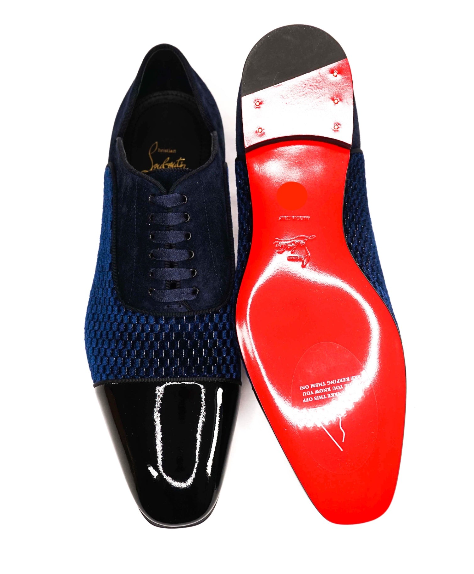 $1,200 LOUBOUTIN - Navy Leather "GREGGY CHICK" Oxfords - US 12 (45EU)