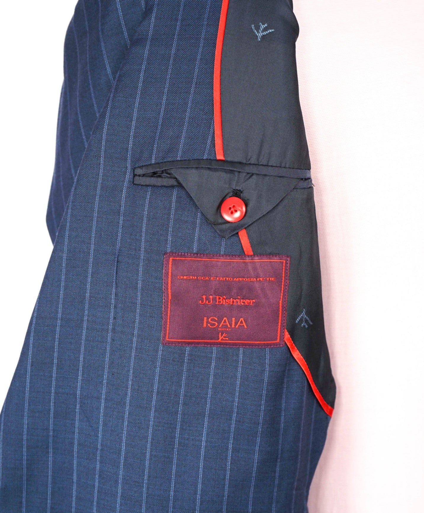 $5,950 ISAIA - CUSTOM Slim Pastel Blue Chalk Stripe Wool Suit - 40R