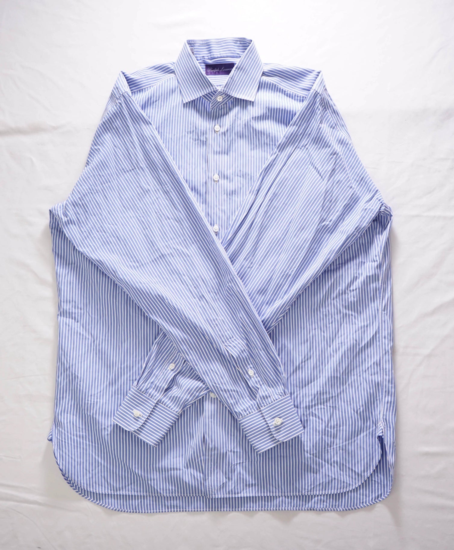 $595 RALPH LAUREN PURPLE LABEL - Blue Bengal-Stripe Dress Shirt - 16.5