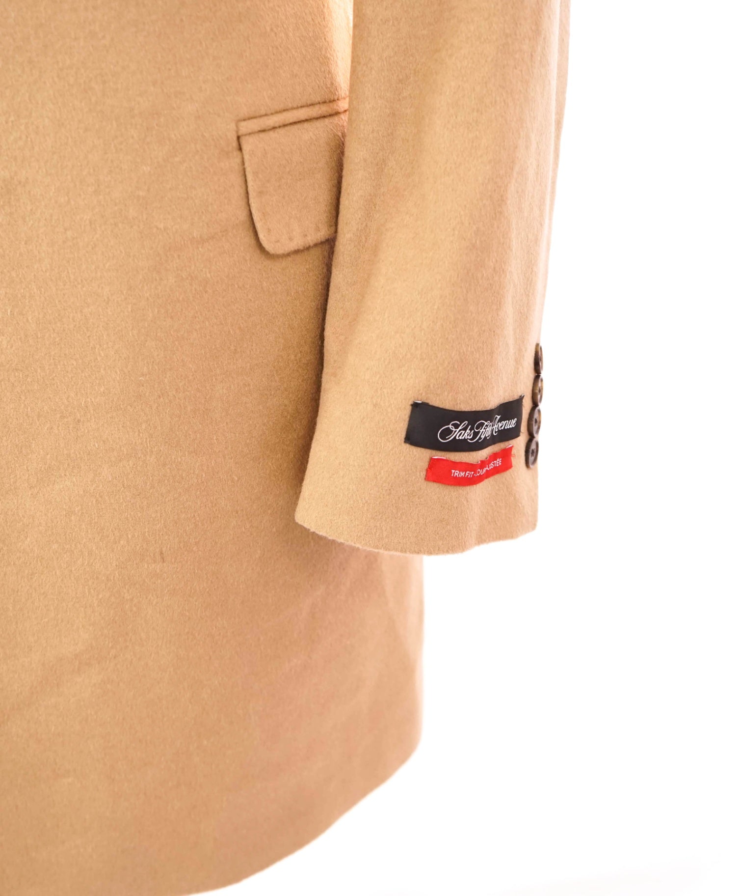 $1,795 SAKS 5TH AVE - Camel Brown Wool/Cashmere Trim Fit Coat - L