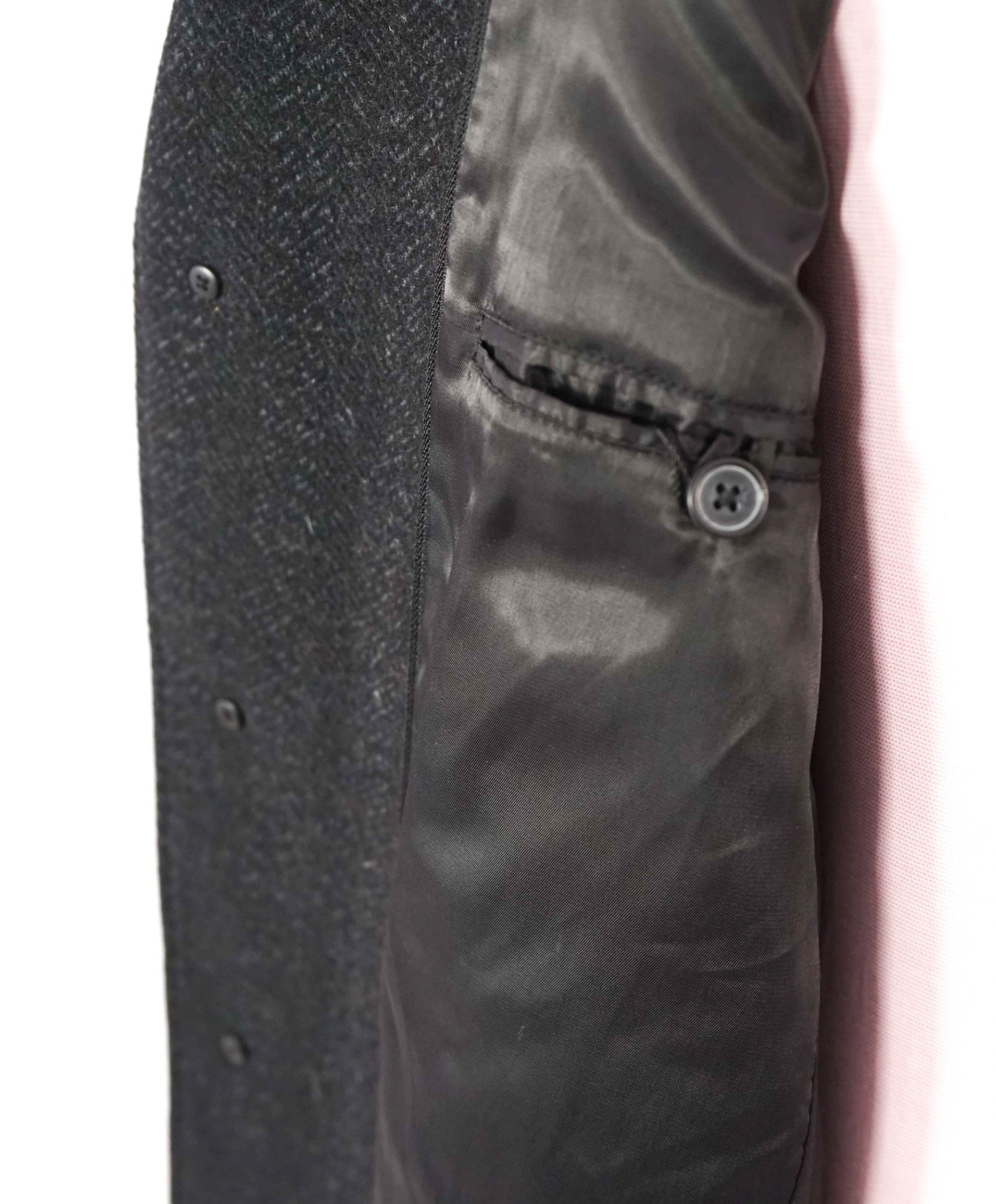 $795 SAKS FIFTH AVENUE - Black Herringbone Wool Blend Coat - 44R