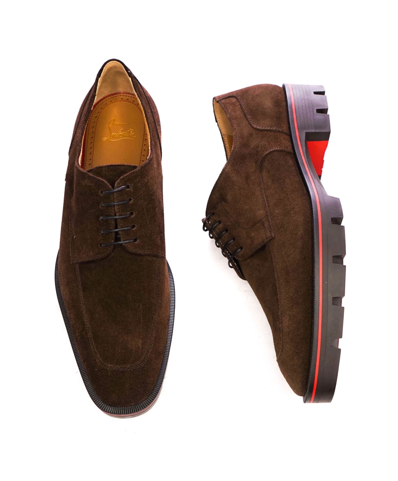 $1,190 LOUBOUTIN - Brown Suede Lug Sole *DAVISOL* Derby - US 10.5 (43.5EU)