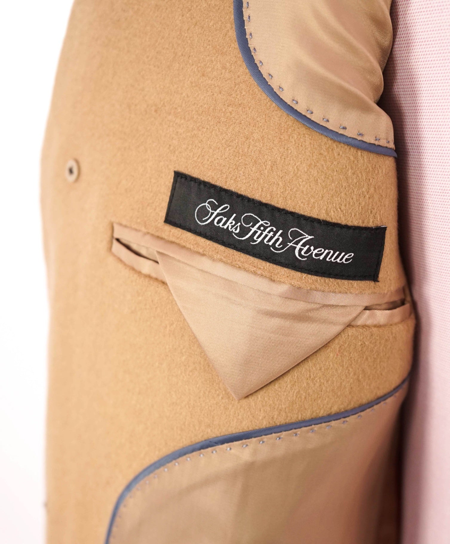 $1,795 SAKS 5TH AVE - Camel Brown Wool/Cashmere Trim Fit Coat - L