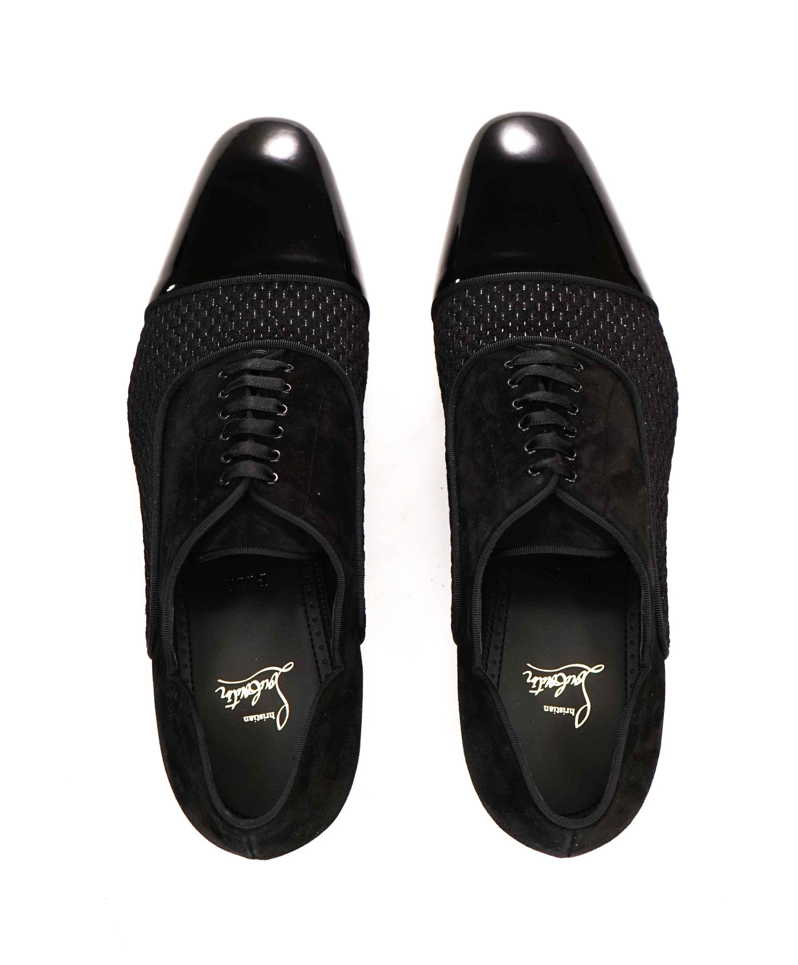 $1,200 LOUBOUTIN - Black Leather "GREGGY CHICK" Oxfords - US 12 (45EU)