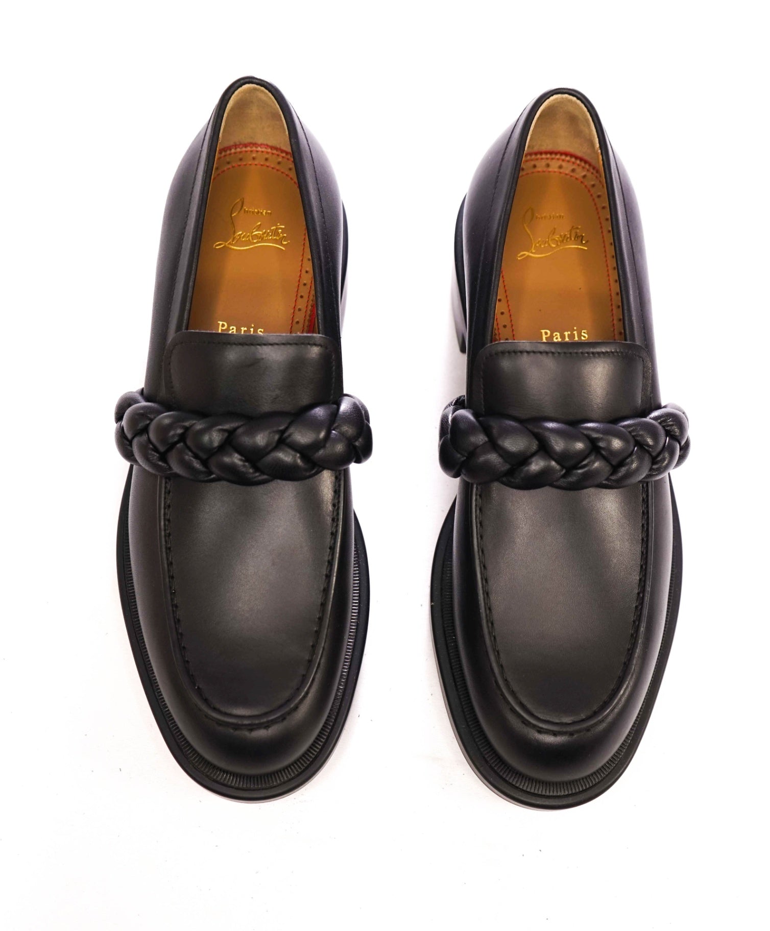 $1,095 LOUBOUTIN - Black "URBINO" Mock Braid Loafers - US 9 (42EU)