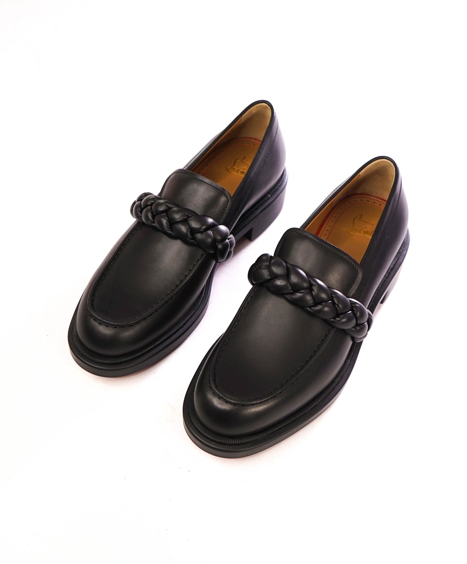 $1,095 LOUBOUTIN - Black "URBINO" Mock Braid Loafers - US 12 (45EU)