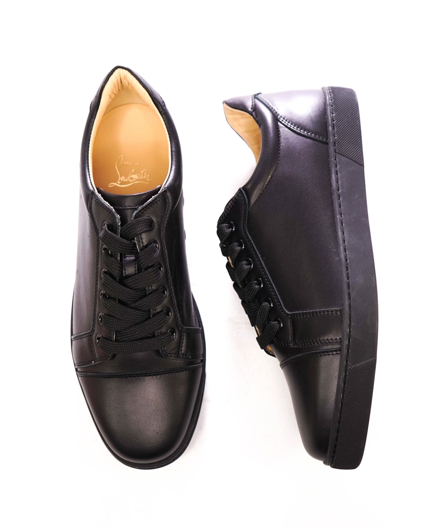 $945 LOUBOUTIN - Black Leather "VIERIA" Sneakers - US 9 (42EU)