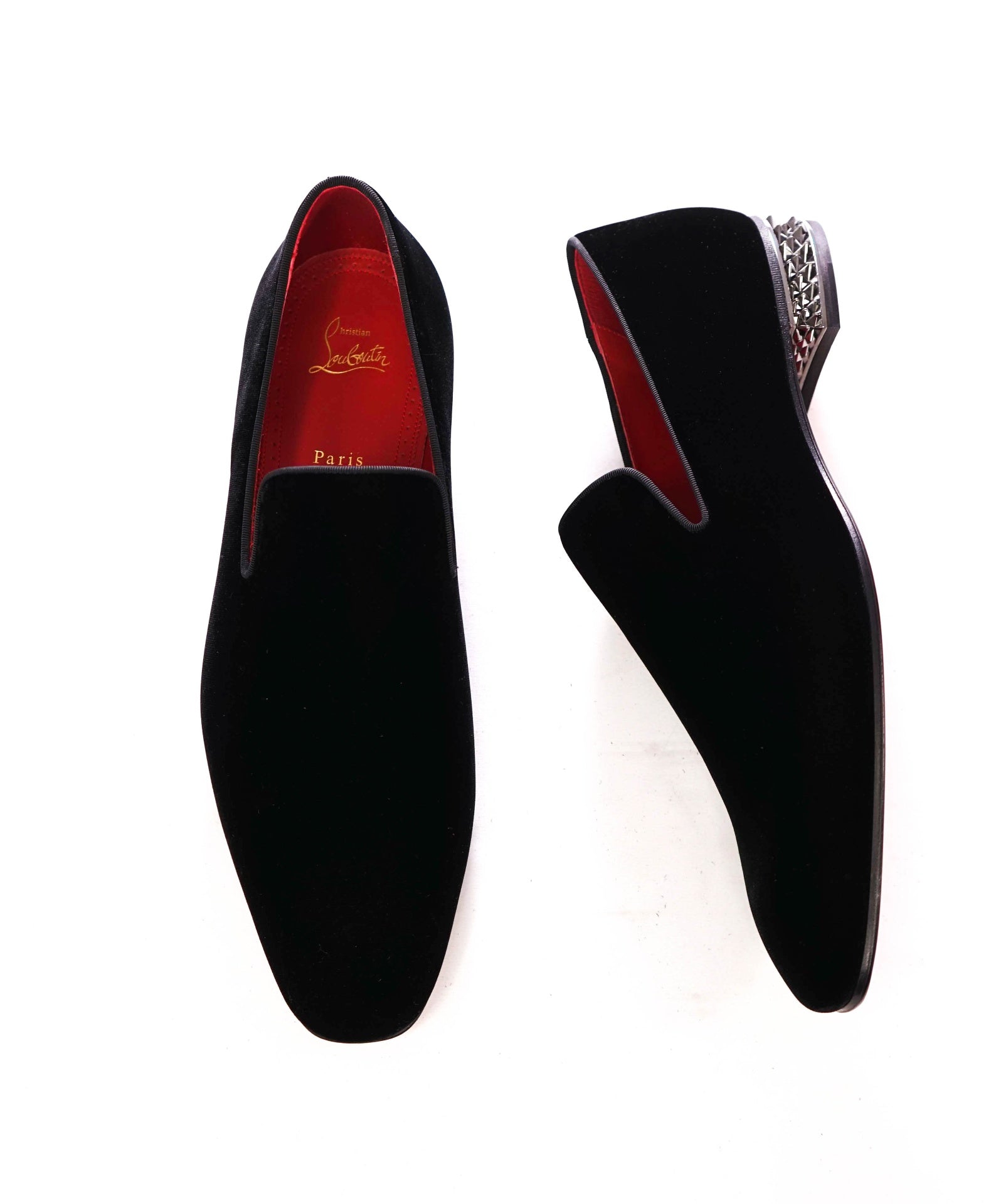 $1,045 LOUBOUTIN - Black Velvet "DANDYROCKS" Loafers - US 12 (45EU)
