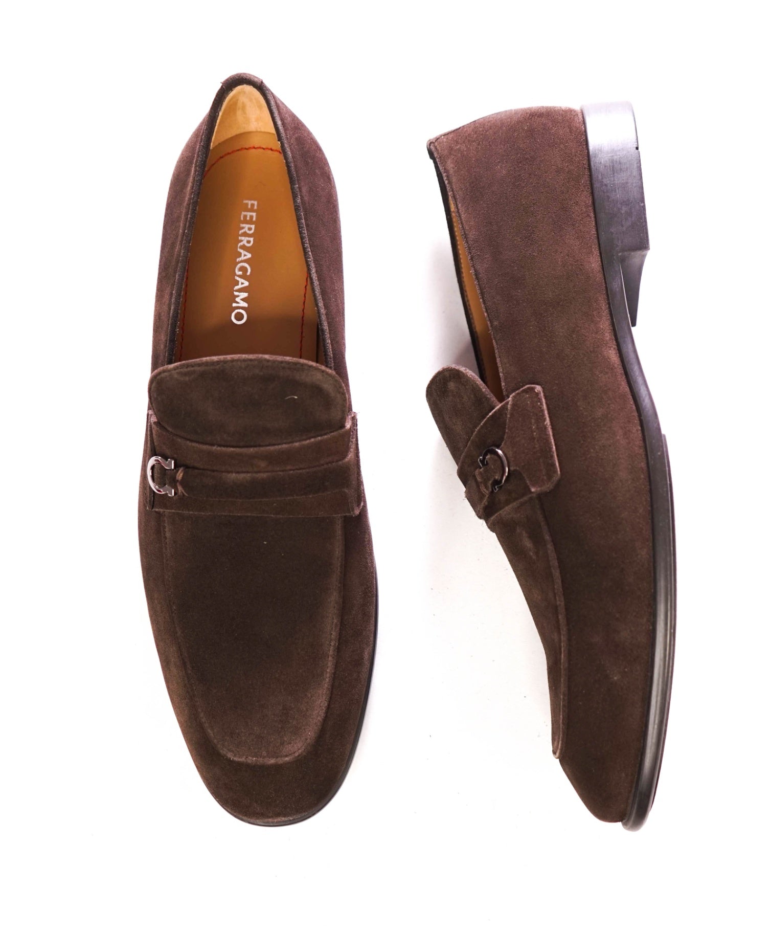 $950 FERRAGAMO - Brown Suede "DESIO" Loafers - 12 E