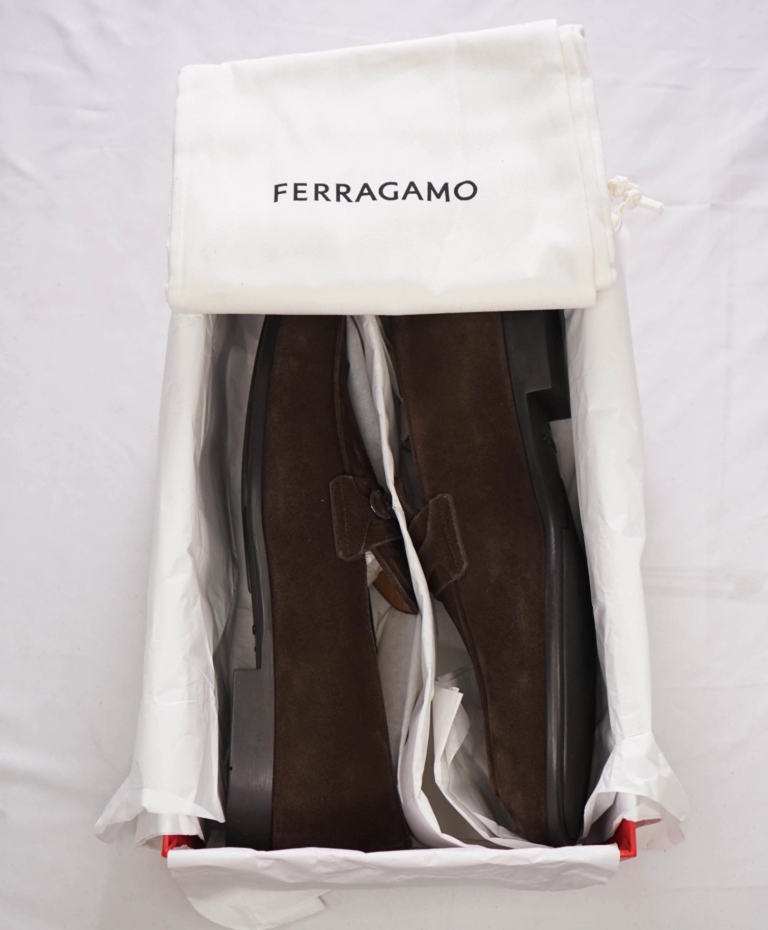 $950 FERRAGAMO - Brown Suede "DESIO" Loafers - 11 E