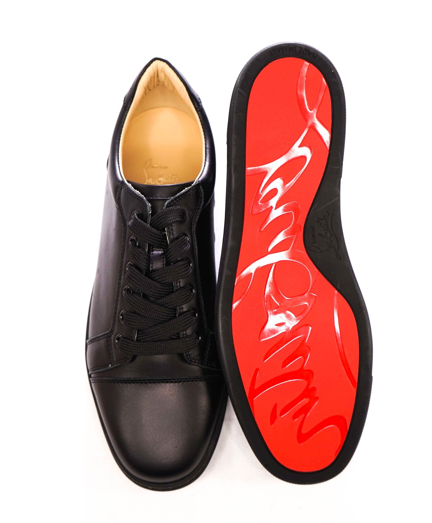 $945 LOUBOUTIN - Black Leather "VIERIA" Sneakers - US 9 (42EU)