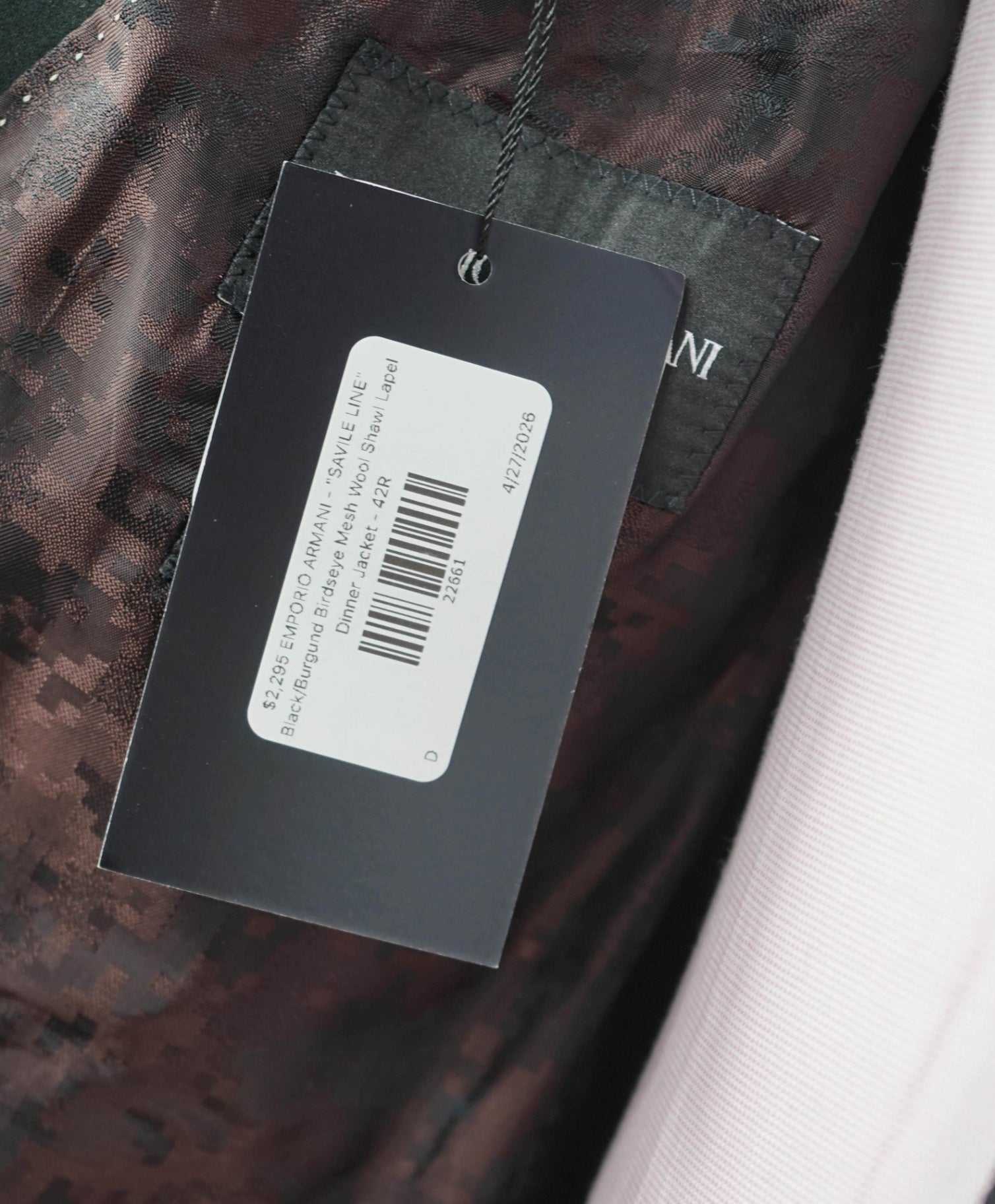 $2,295 EMPORIO ARMANI - "SAVILE LINE" Shawl Dinner Jacket - 42R