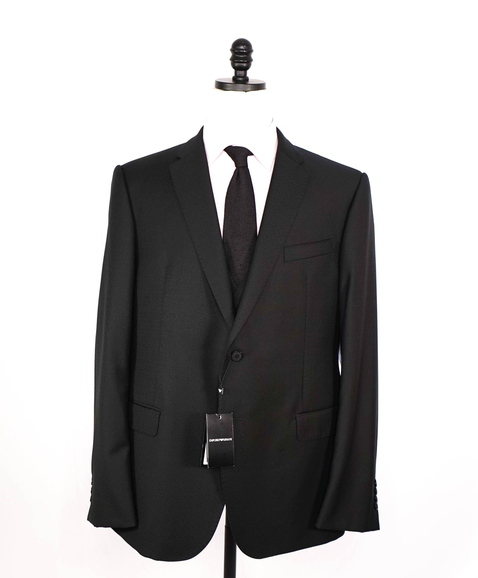 $2,495 EMPORIO ARMANI - Textured Black 3-Piece Suit - 46R