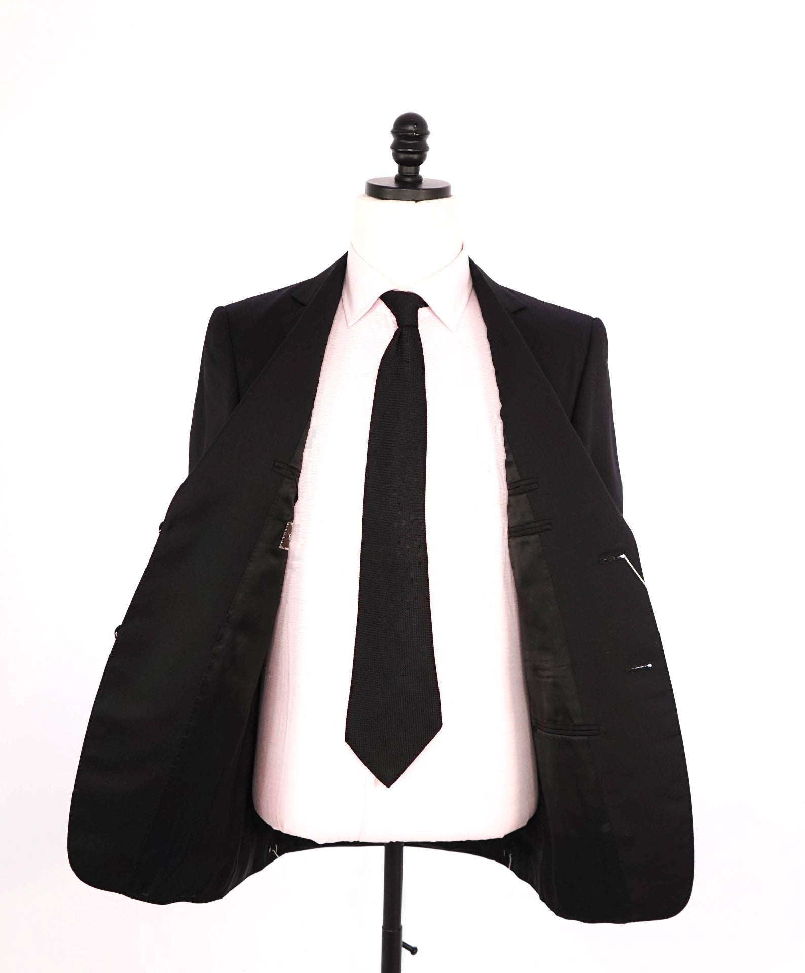 $2,795 CANALI - Solid Black Pure Wool Suit - 34R