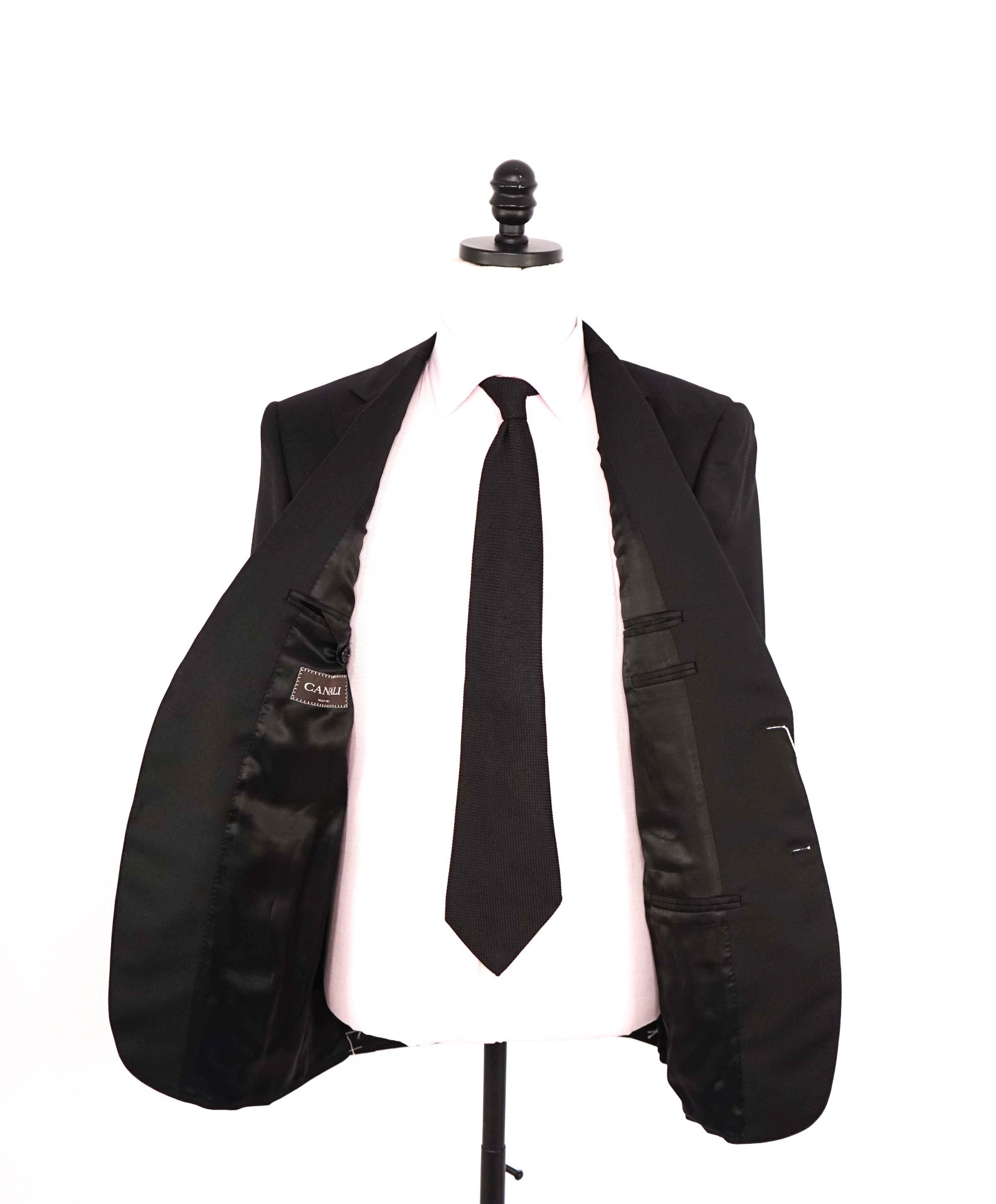 $2,795 CANALI - Solid Black Pure Wool Suit - 36S
