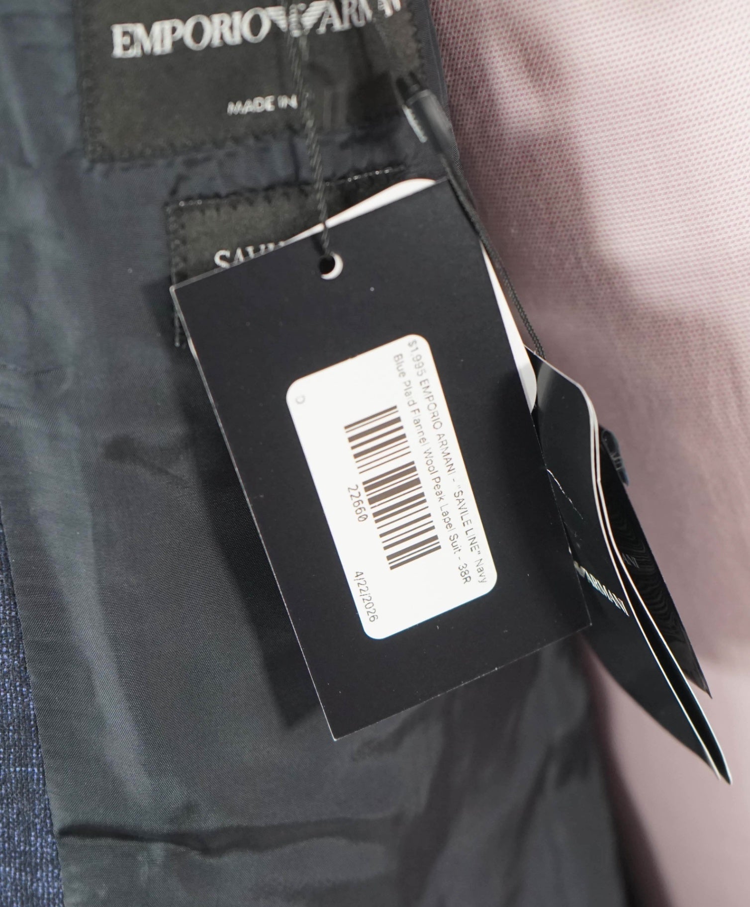 $1,995 EMPORIO ARMANI - "SAVILE LINE" Blue Plaid Flannel Suit - 38R