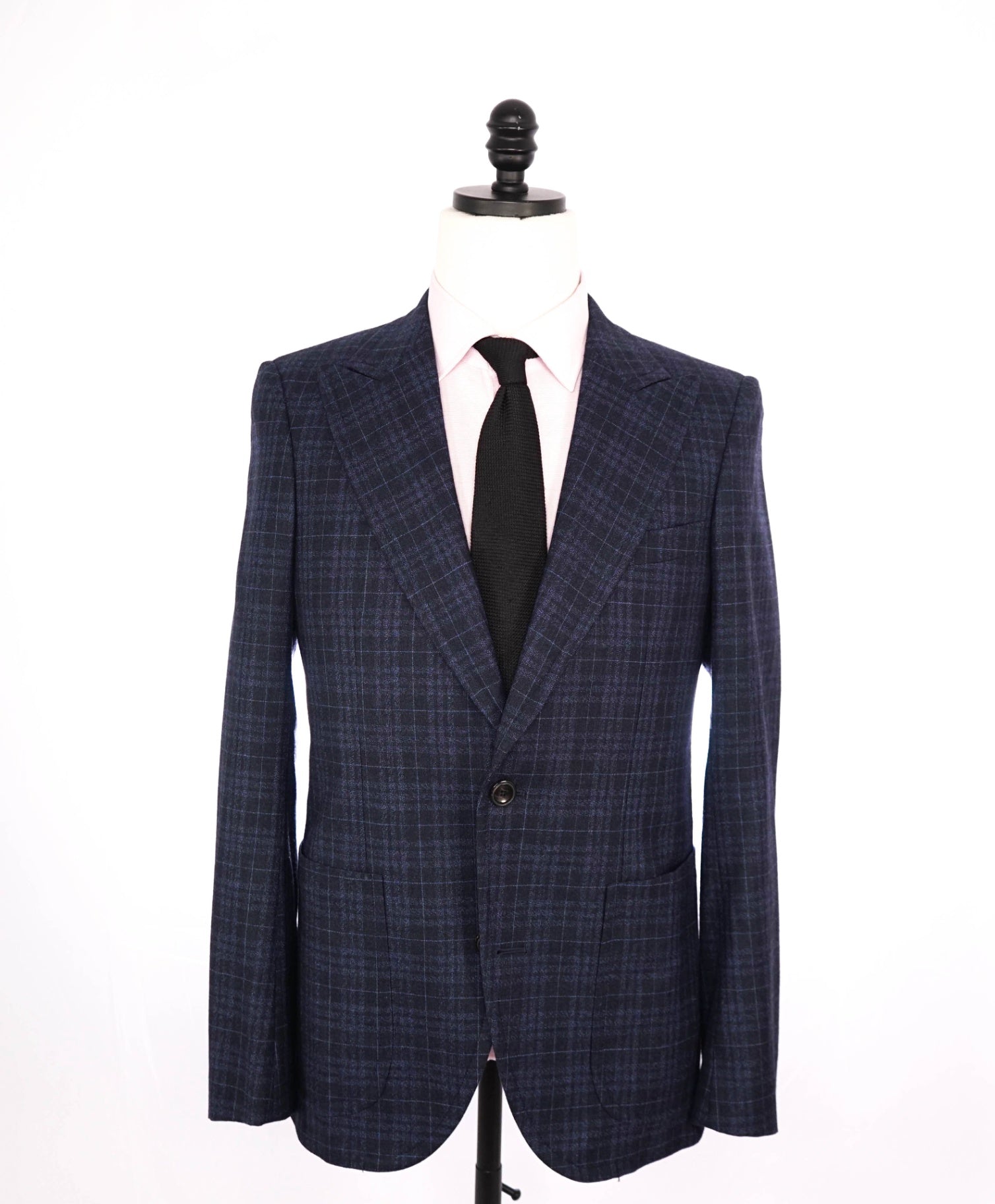 $1,995 EMPORIO ARMANI - "SAVILE LINE" Blue Plaid Flannel Suit - 38R
