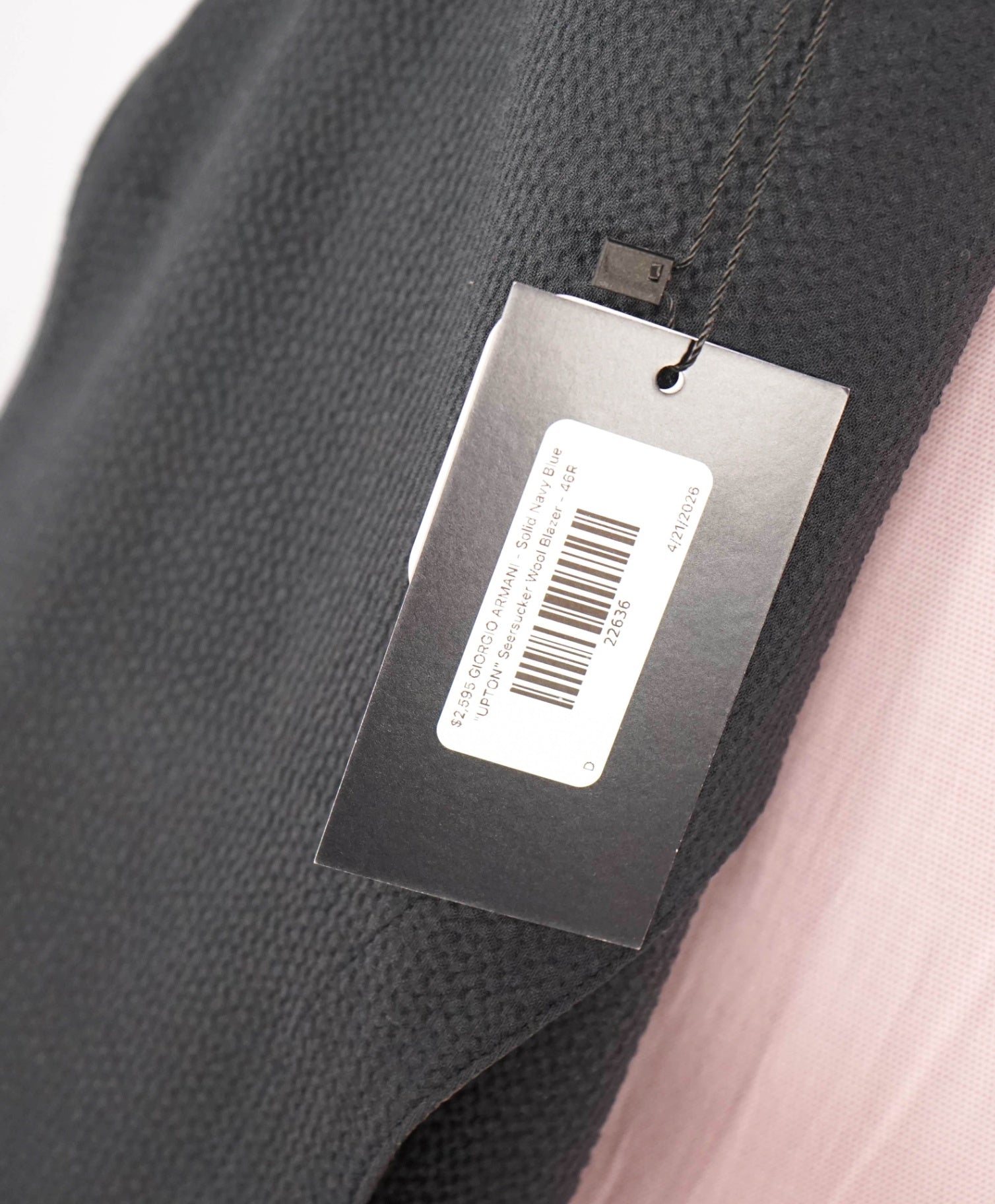$2,595 GIORGIO ARMANI - Navy "UPTON" Seersucker Wool Blazer - 46R