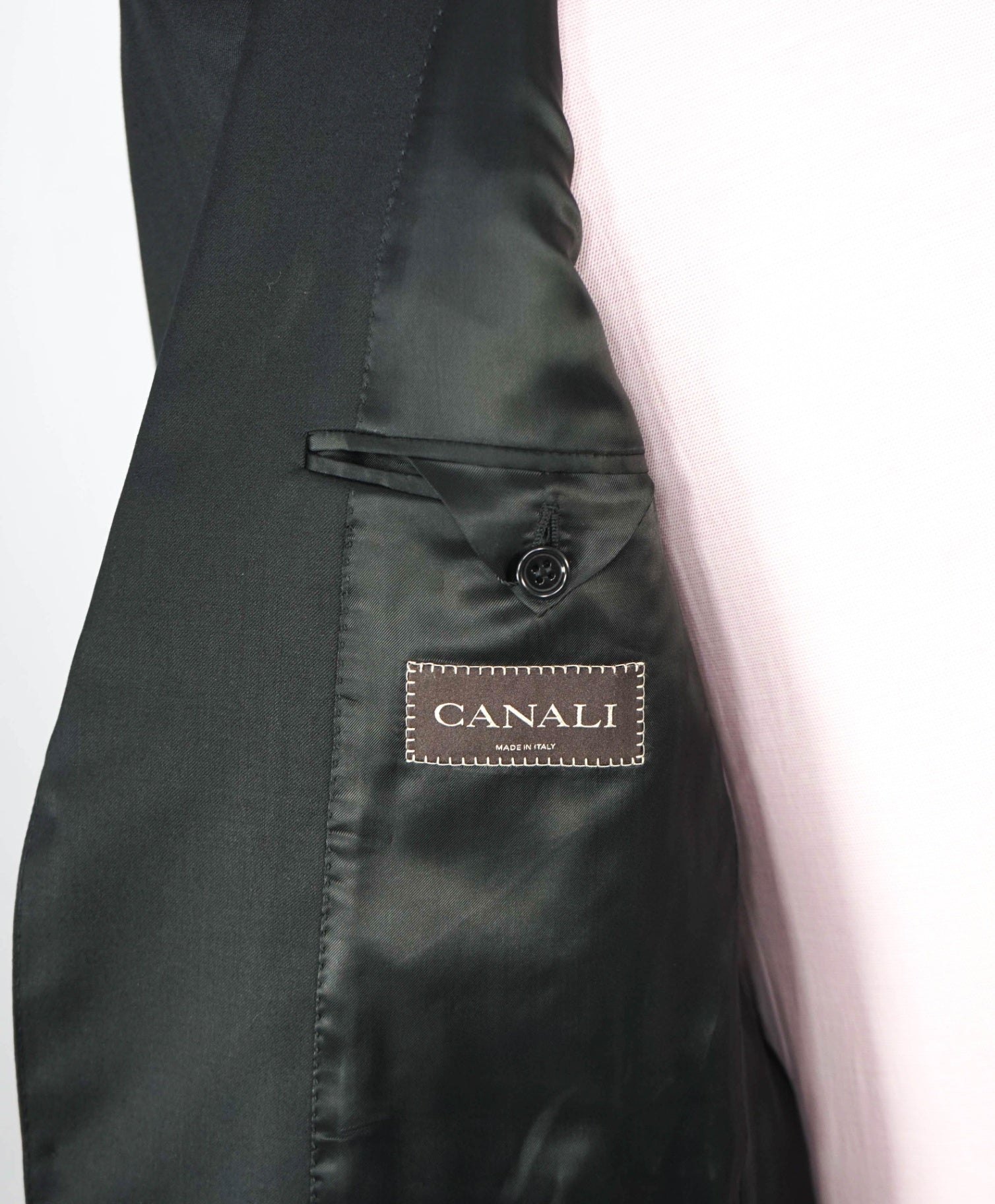 $2,795 CANALI - Solid Black Pure Wool Suit - 36S