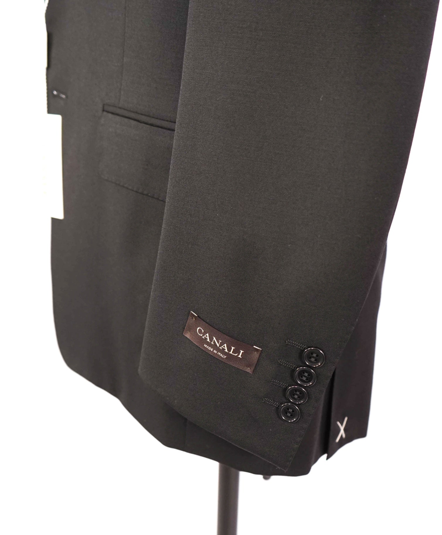 $2,795 CANALI - Solid Black Pure Wool Suit - 36S