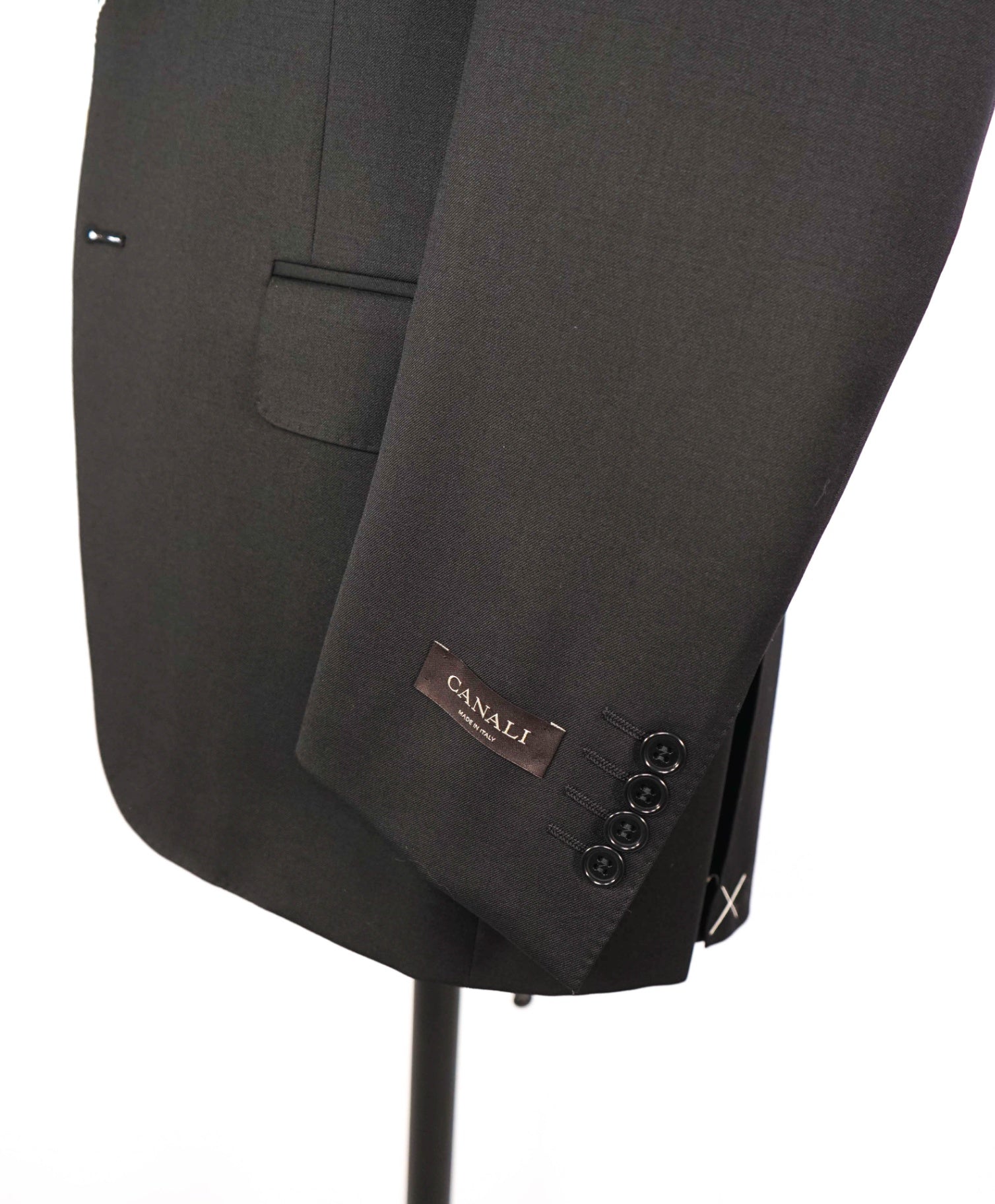 $2,795 CANALI - Solid Black Pure Wool Suit - 36S