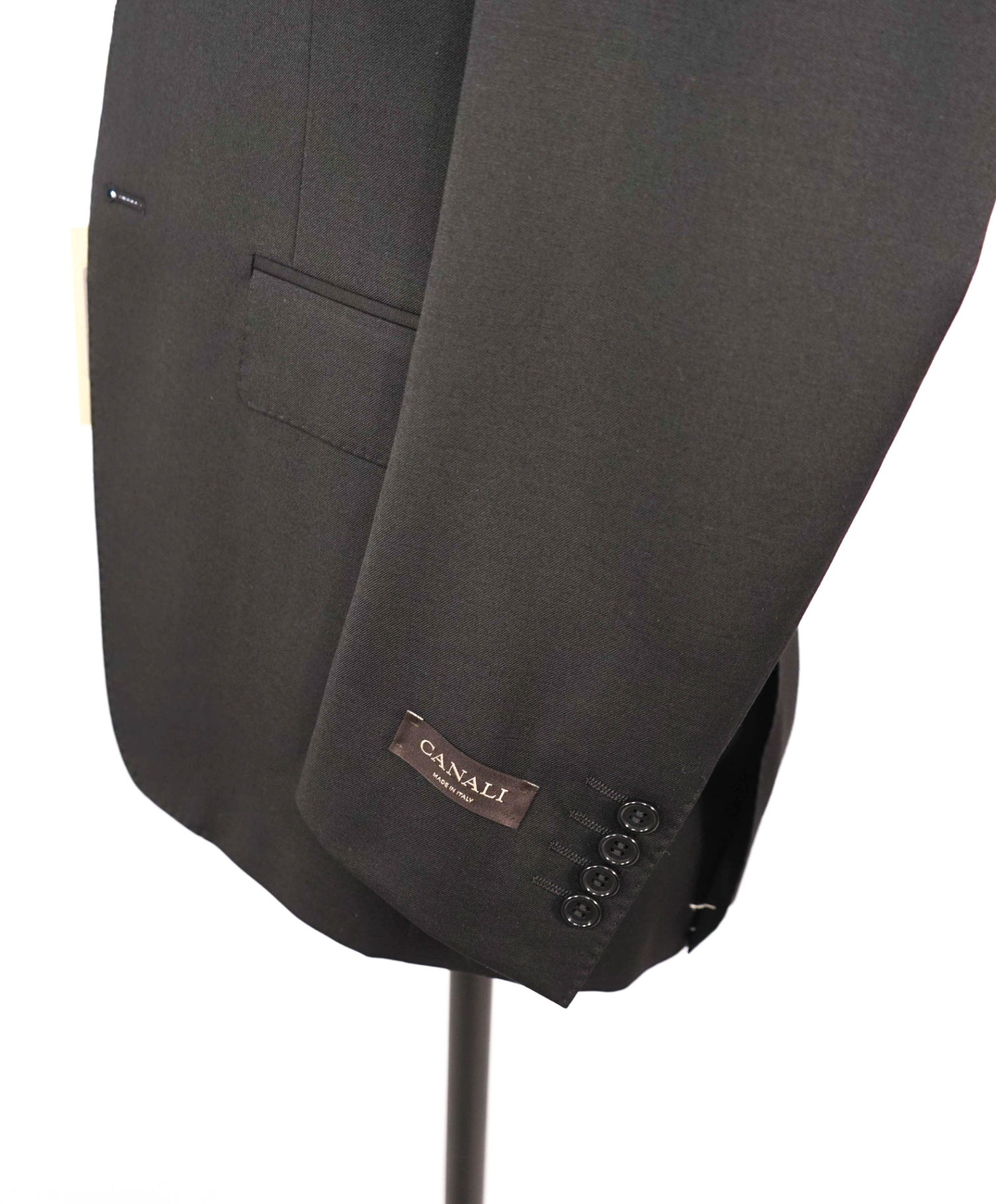 $2,795 CANALI - Solid Black Pure Wool Suit - 34R