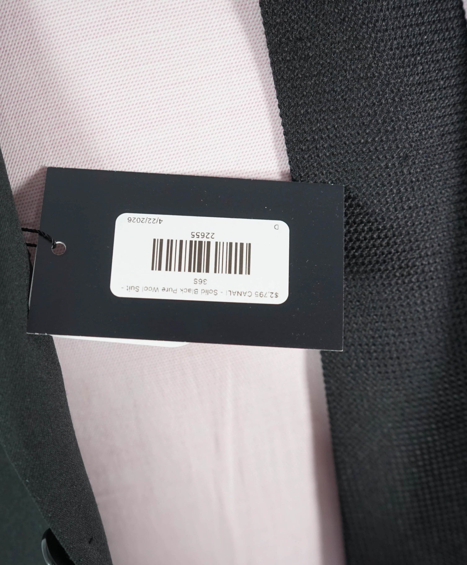 $2,795 CANALI - Solid Black Pure Wool Suit - 36S