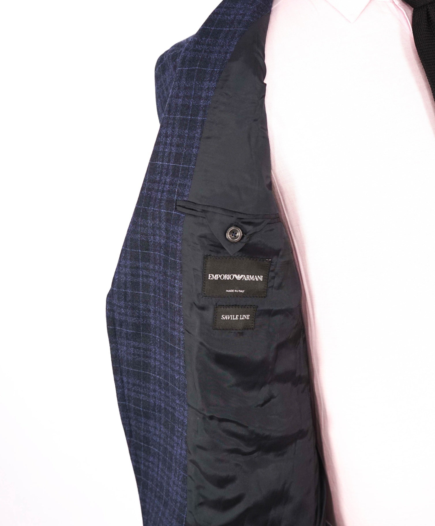 $1,995 EMPORIO ARMANI - "SAVILE LINE" Blue Plaid Flannel Suit - 38R