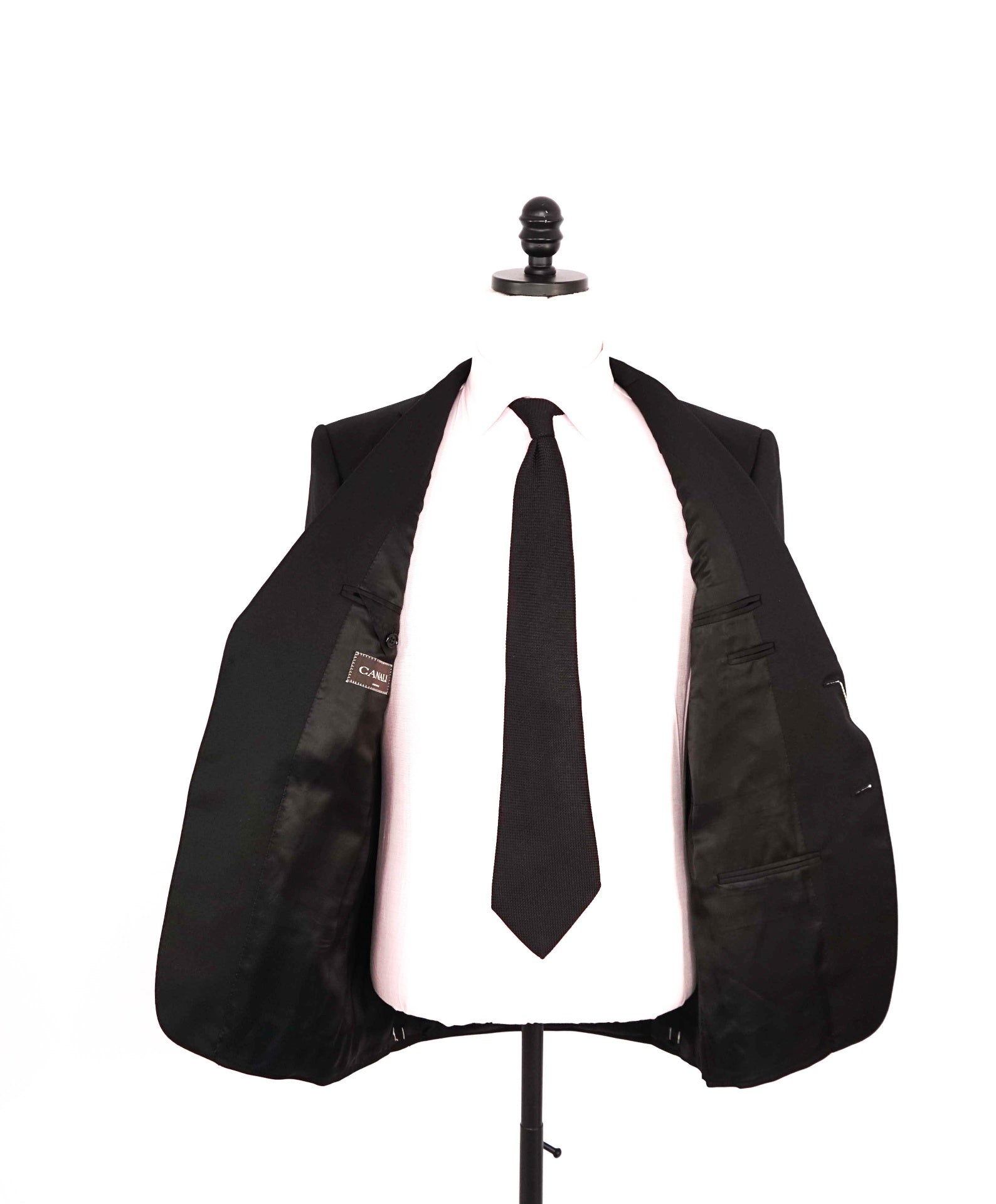 $2,795 CANALI - Solid Black Pure Wool Suit - 36S