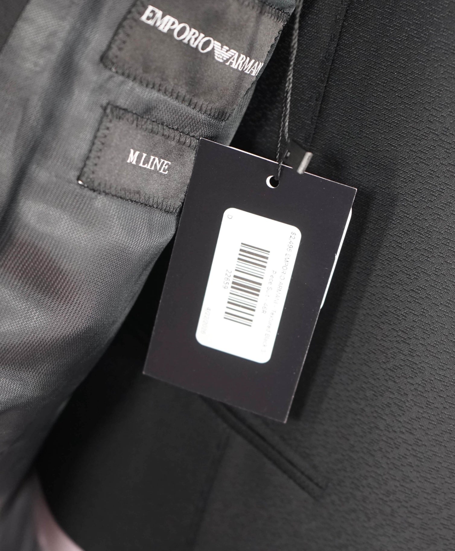 $2,495 EMPORIO ARMANI - Textured Black 3-Piece Suit - 46R