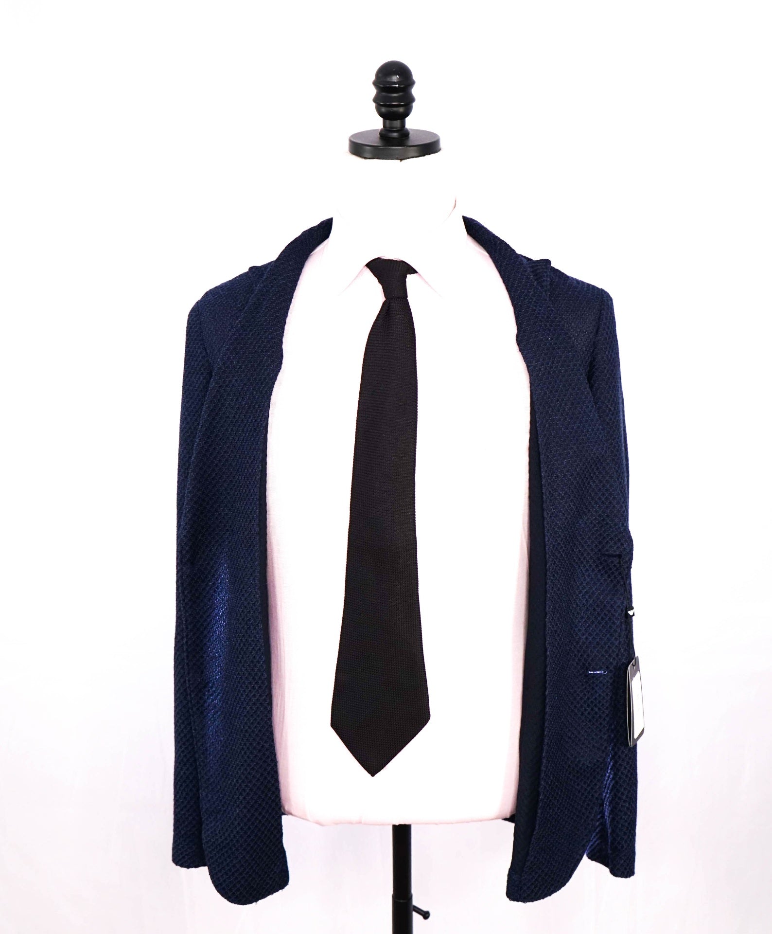 $1,595 EMPORIO ARMANI - Navy Blue Knit Mesh Cotton Blazer - 36R