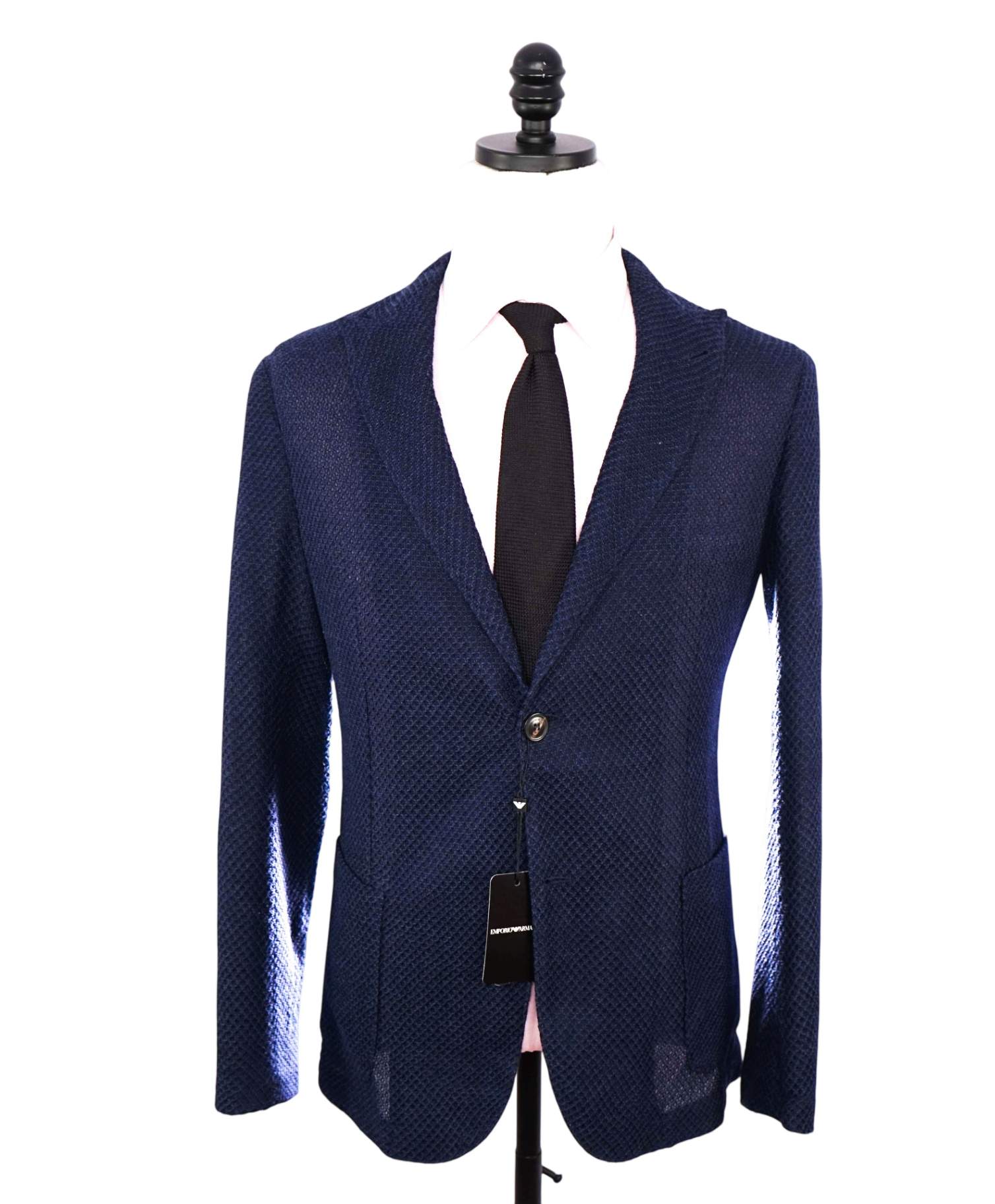 $1,595 EMPORIO ARMANI - Navy Blue Knit Mesh Cotton Blazer - 36R