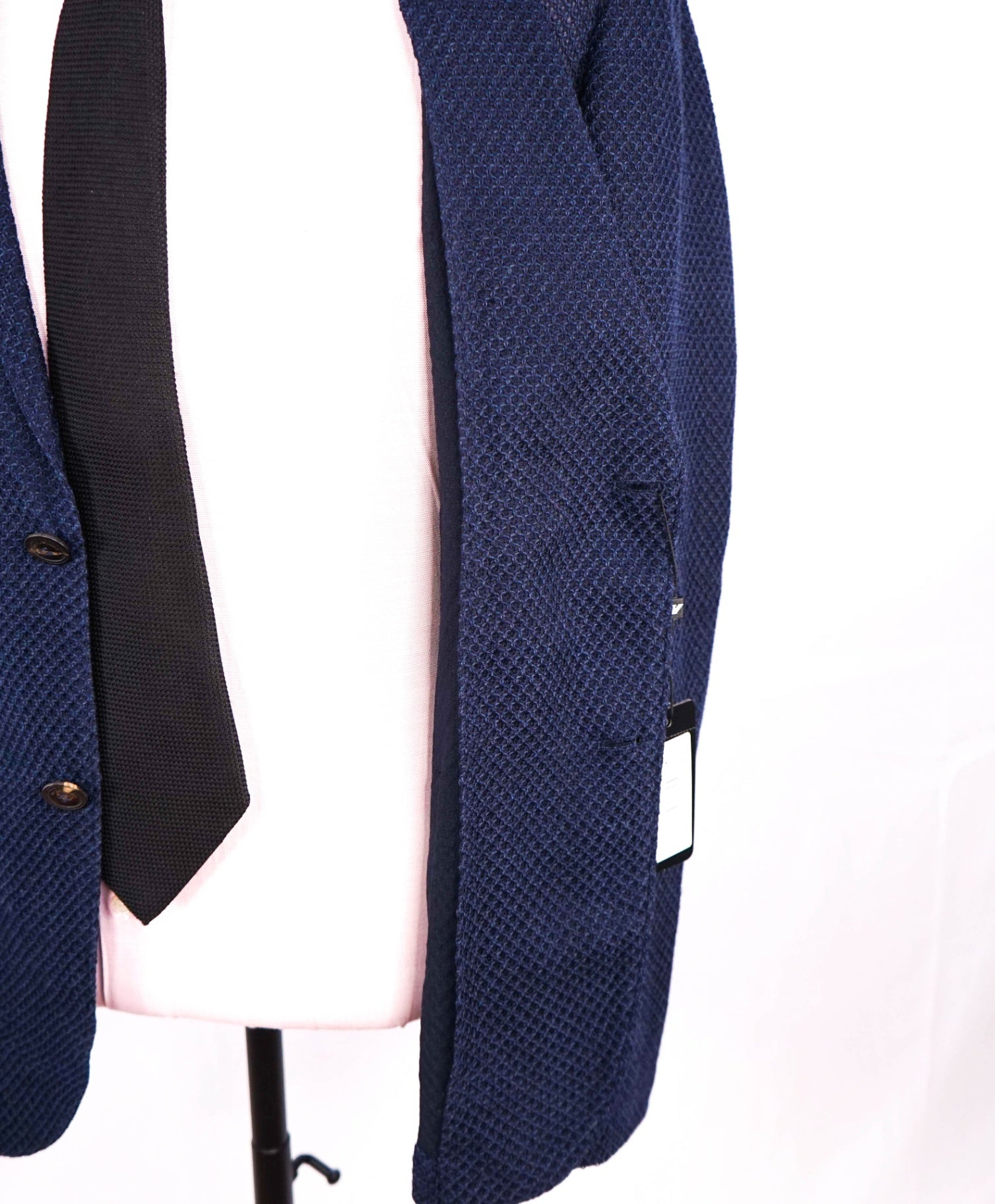 $1,595 EMPORIO ARMANI - Navy Blue Knit Mesh Cotton Blazer - 36R