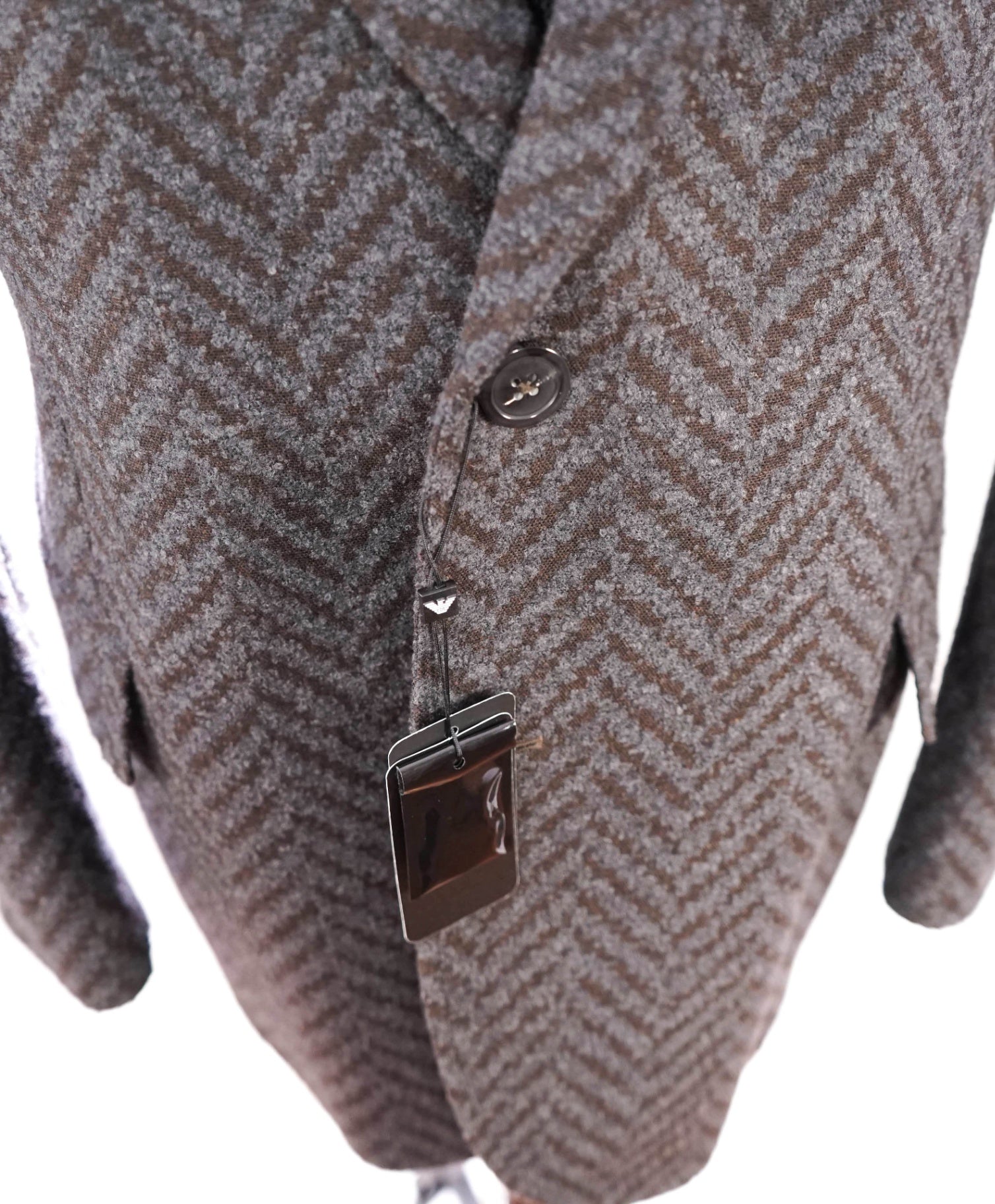 $2,200 EMPORIO ARMANI -Brown Herringbone Wool/Cashmere Overcoat - 40R