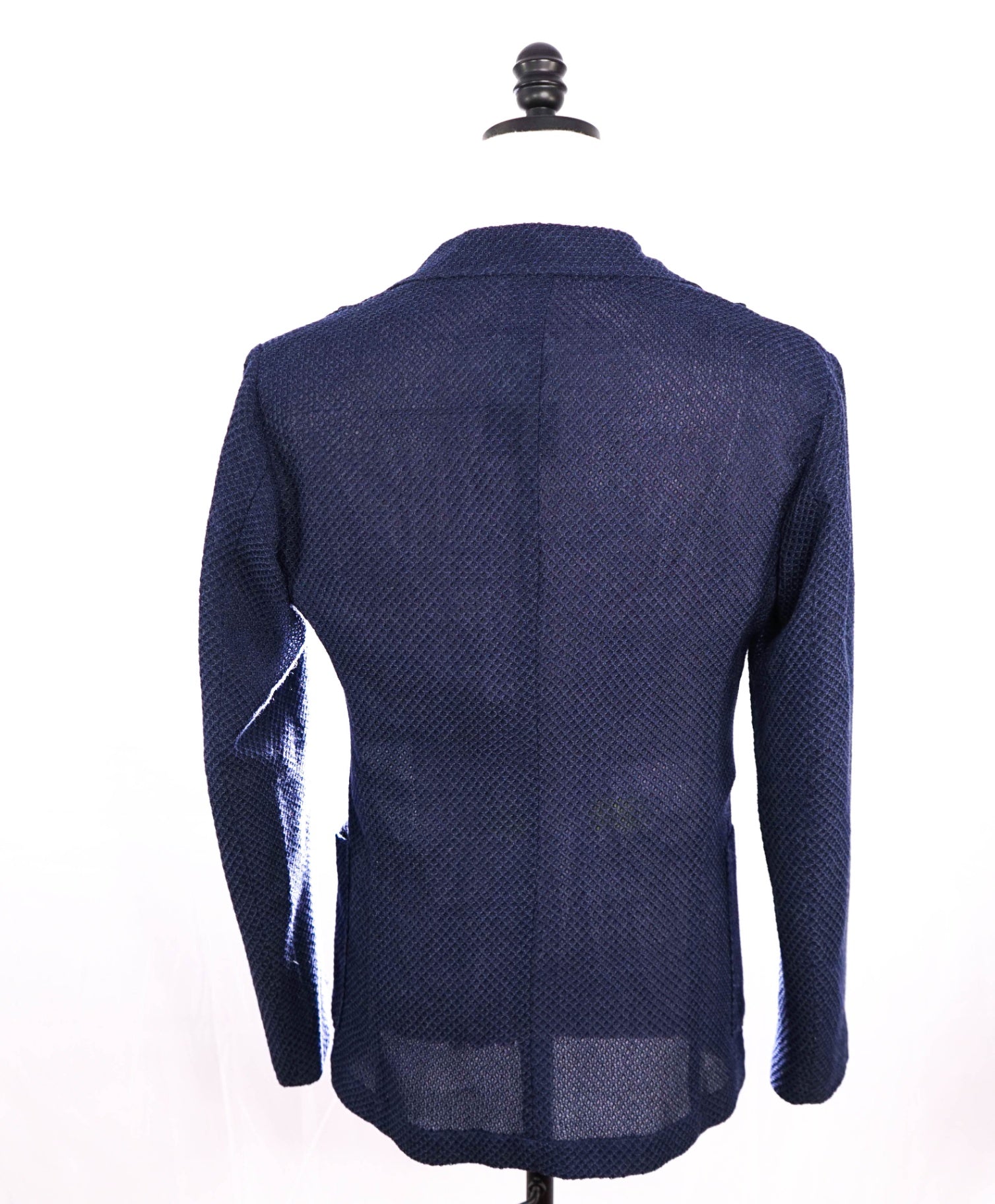 $1,595 EMPORIO ARMANI - Navy Blue Knit Mesh Cotton Blazer - 36R