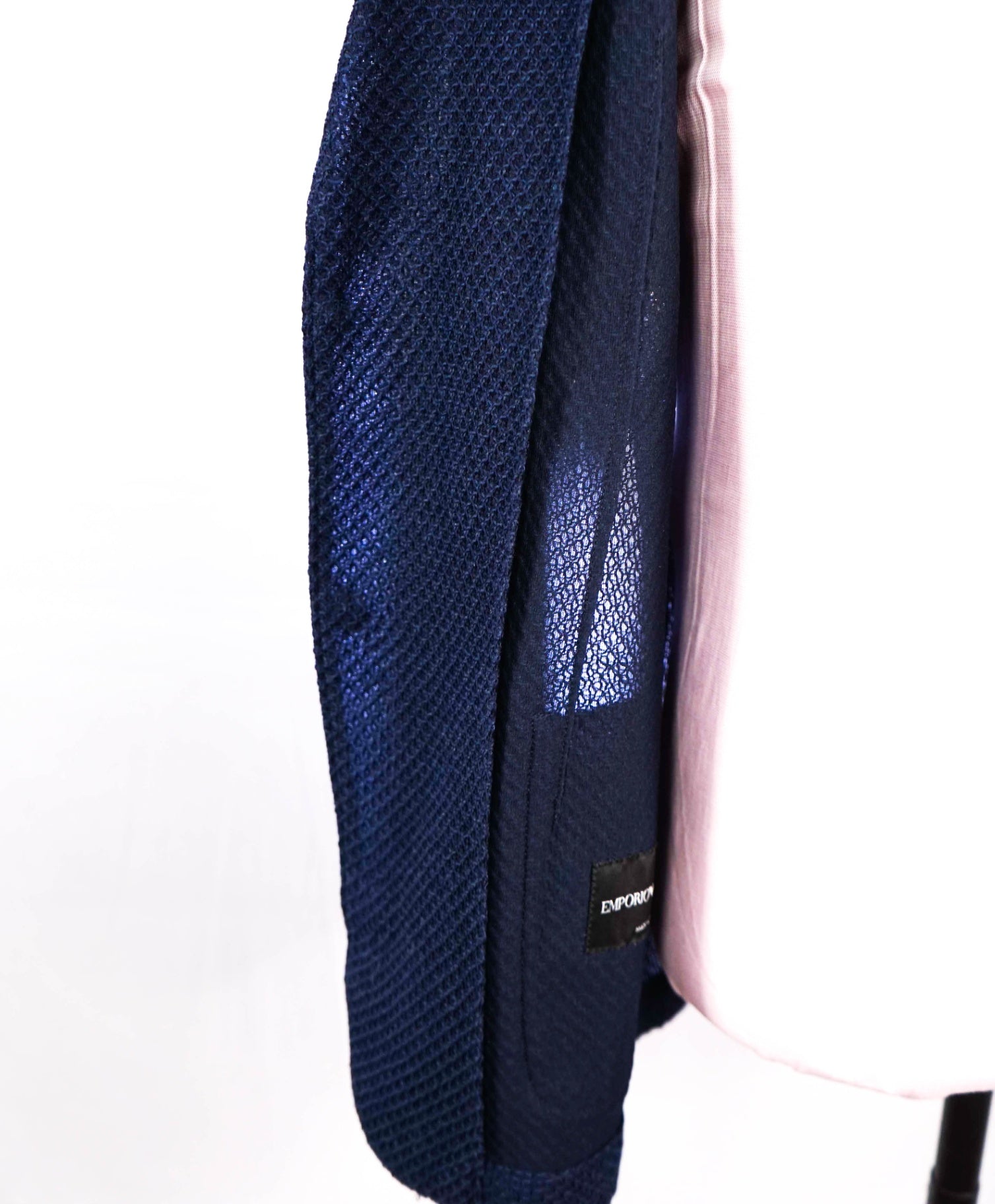 $1,595 EMPORIO ARMANI - Navy Blue Knit Mesh Cotton Blazer - 36R